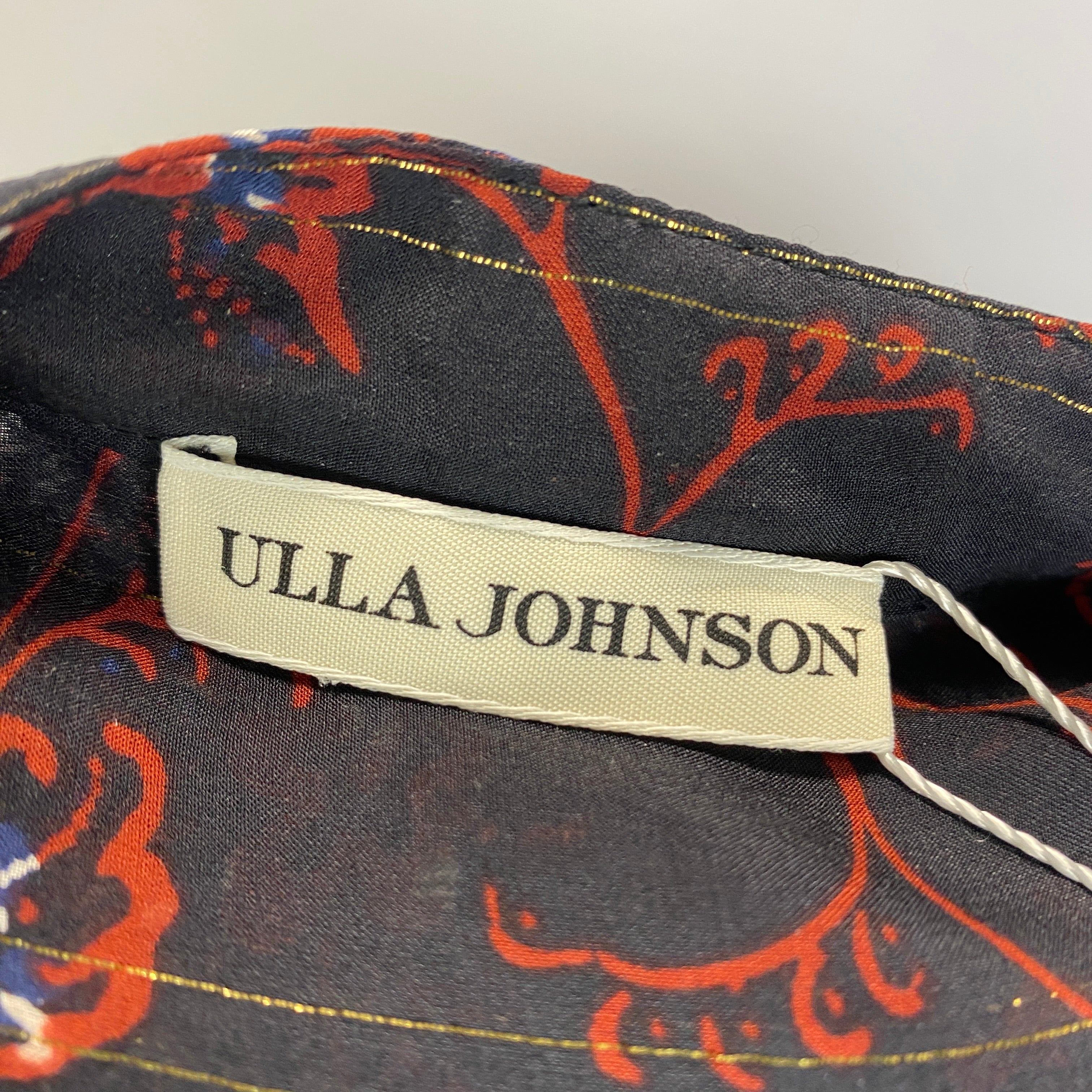 Ulla Johnson Black Red & Gold Floral Silk Blouse M