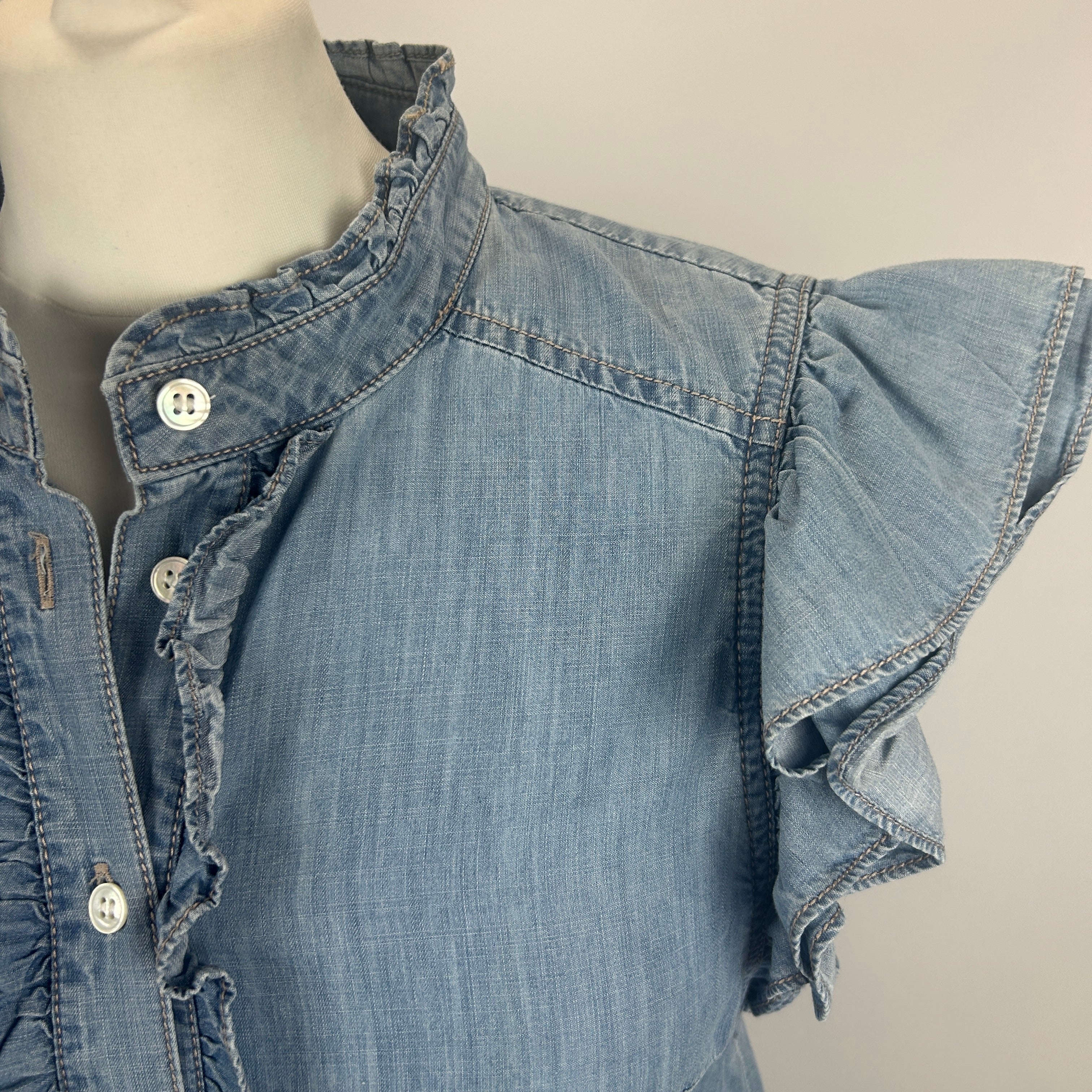 Veronica Beard Washed Denim Frill Top S