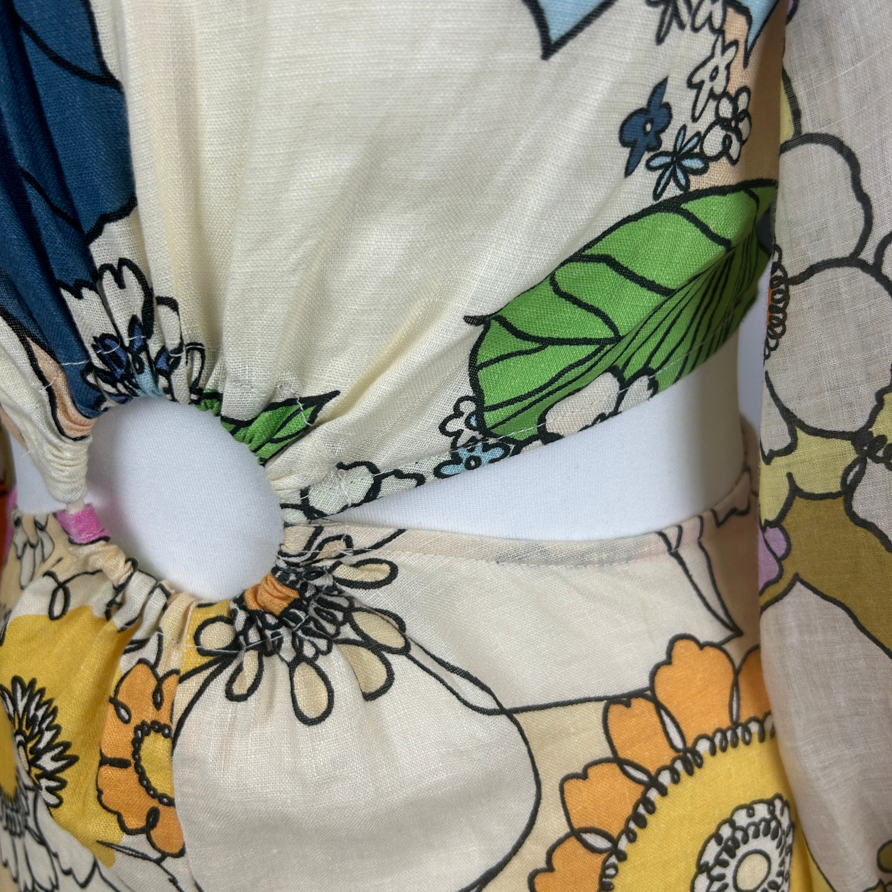 Alemais Cream & Acids Floral Linen Peekaboo Maxi Dress XXS