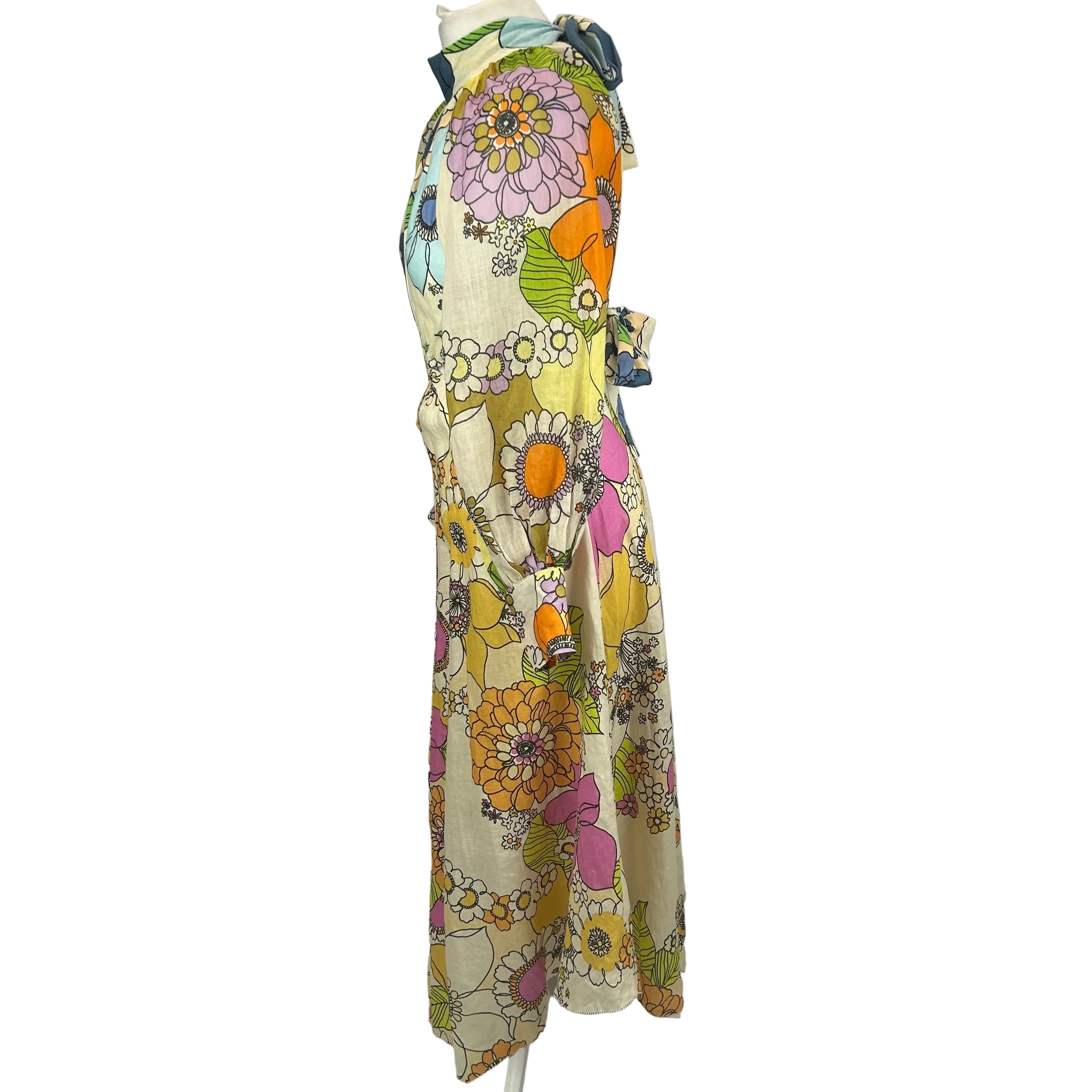 Alemais Cream & Acids Floral Linen Peekaboo Maxi Dress XXS