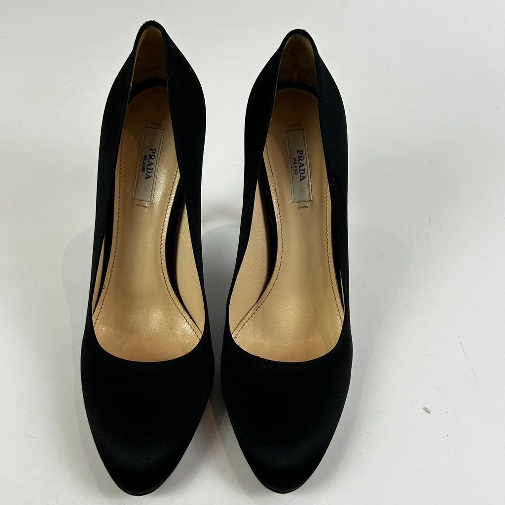 Prada 505 Black Silk 110 Heels 38.5 Shonamac