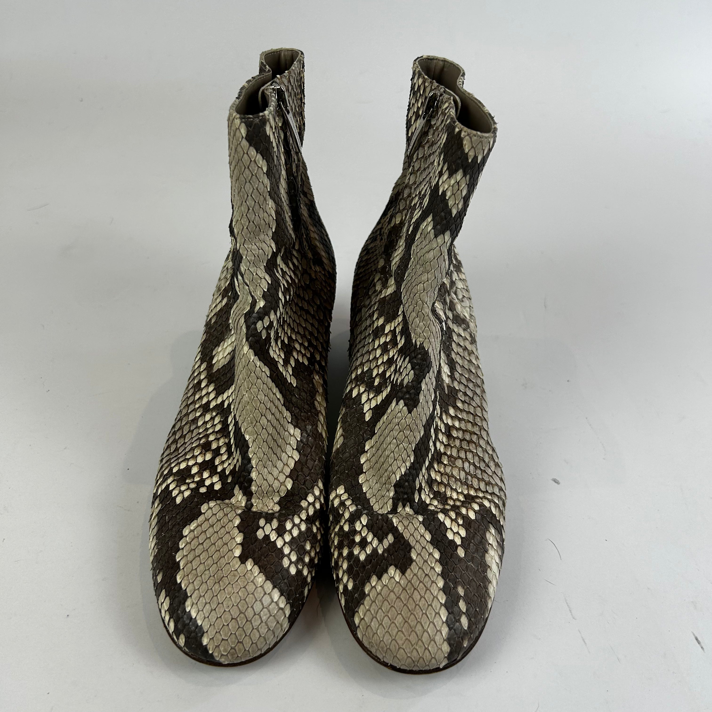 Gianvito Rossi Taupe Snakeskin Block Heel Ankle Boots 39