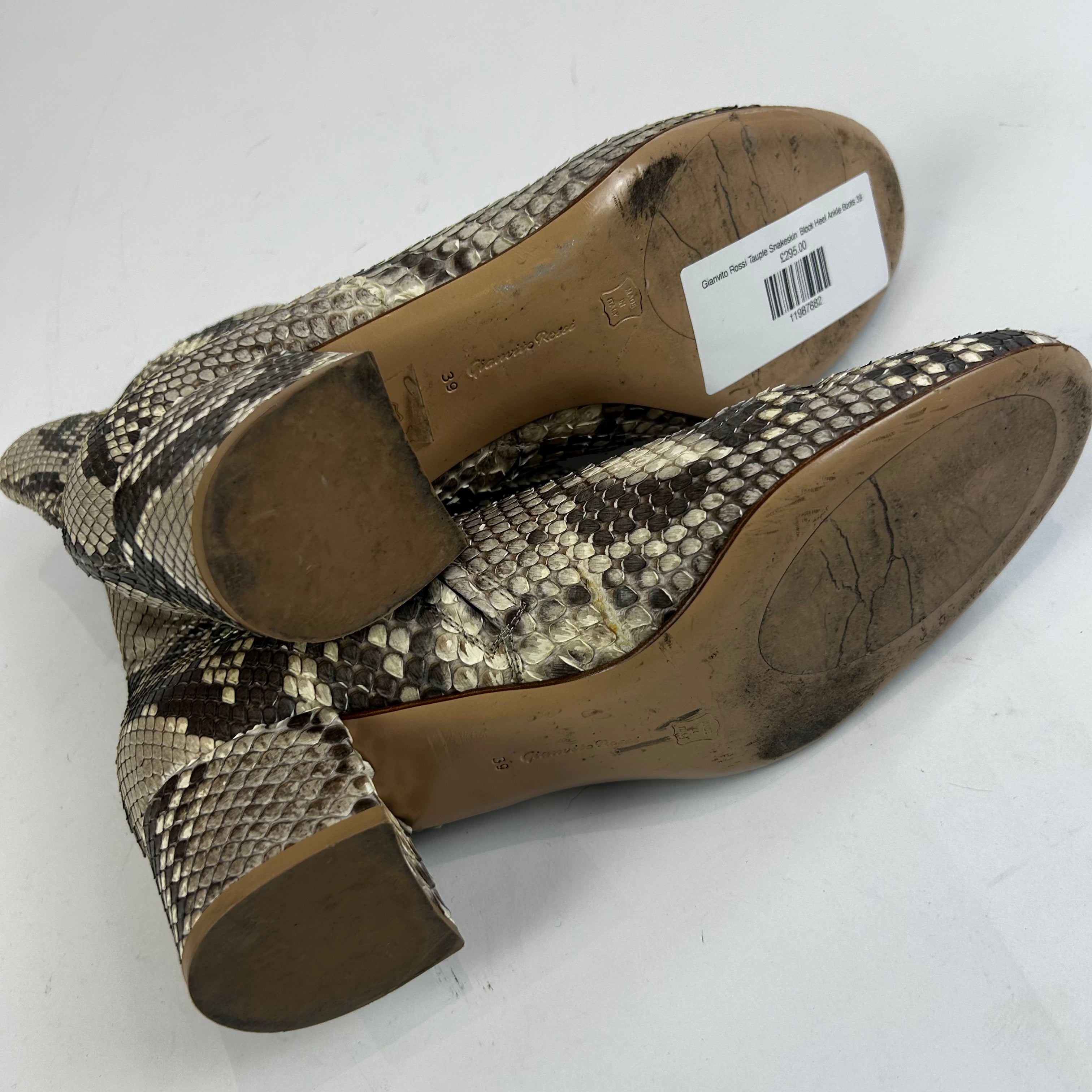 Gianvito Rossi Taupe Snakeskin Block Heel Ankle Boots 39