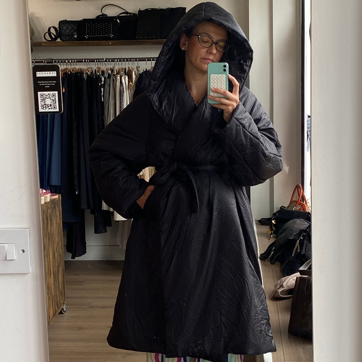Alaia New £1700 Black Hooded Quilted Puffa Coat L