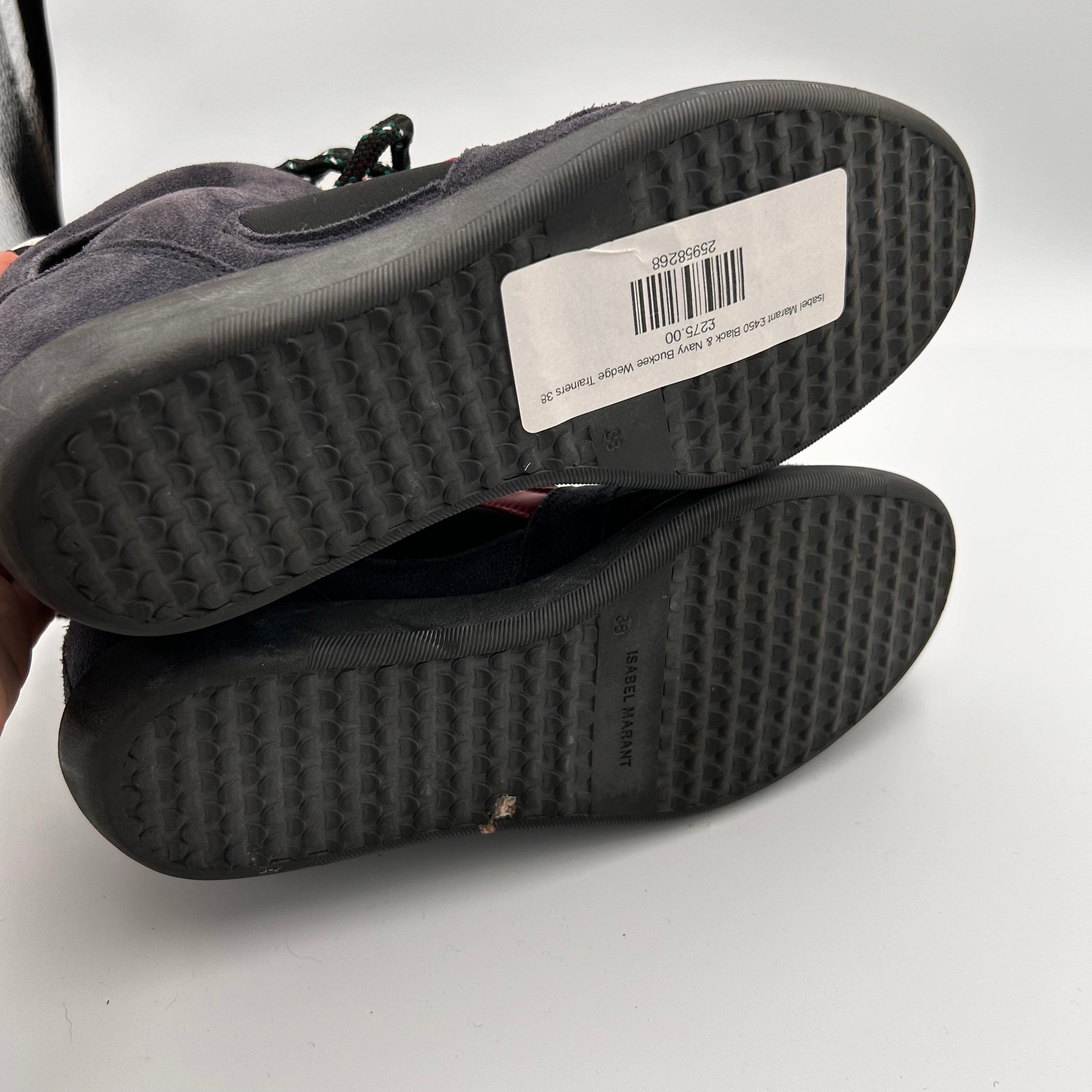 Isabel Marant £450 Black & Navy Buckee Wedge Trainers 38