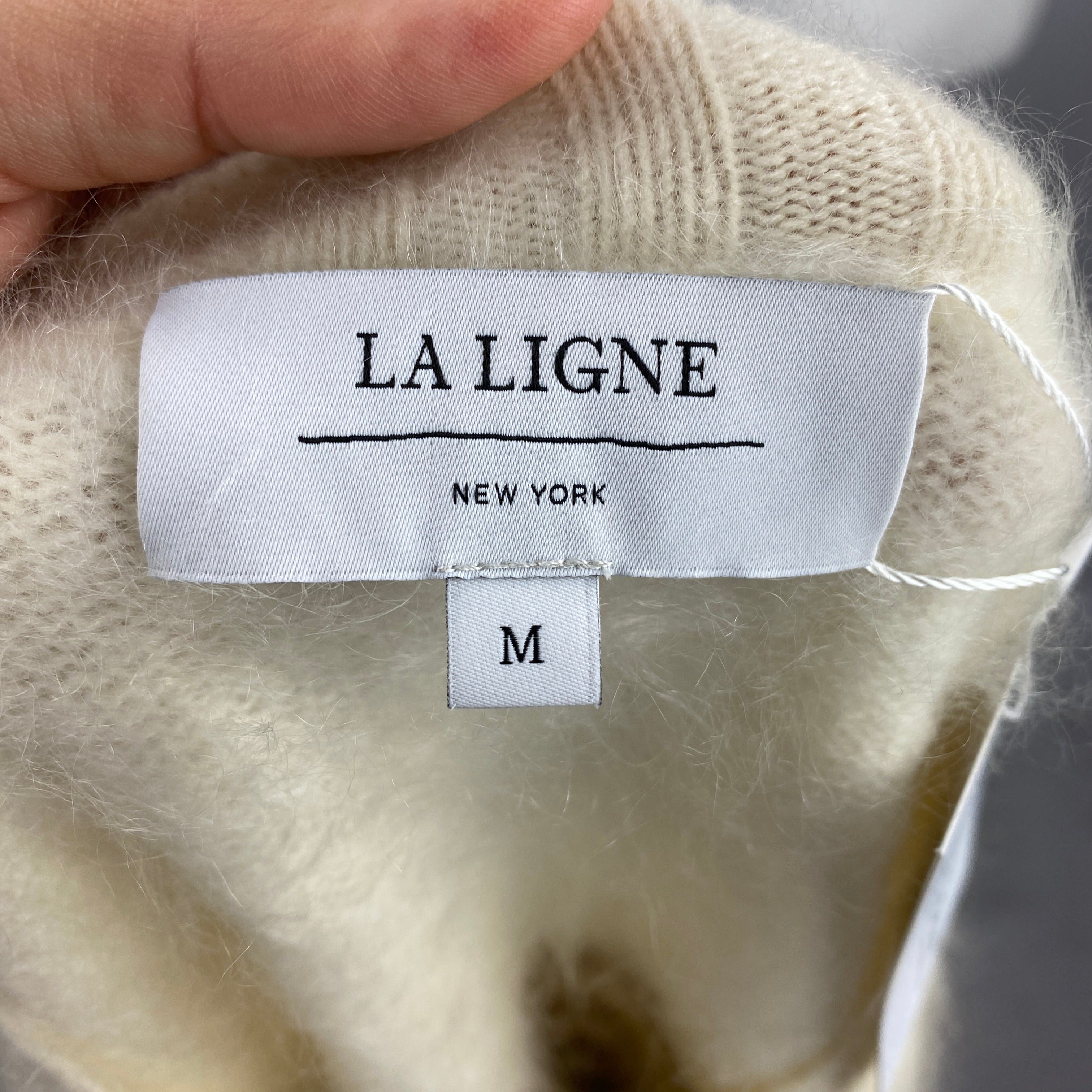 La Ligne £405 Cream & Camel Stripe Brushed Cashmere Cardigan M