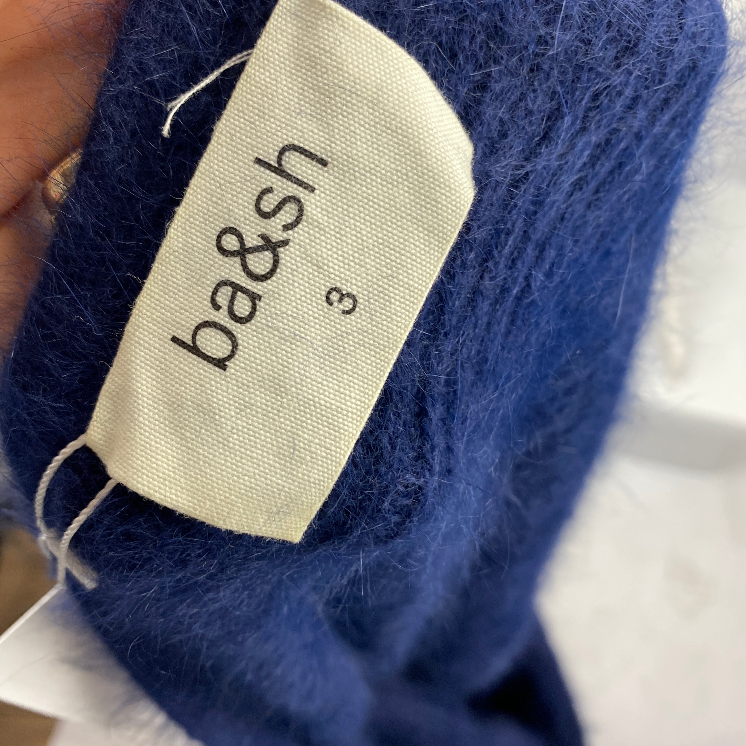 Ba&Sh Navy Brushed Angora Backless Sweater L