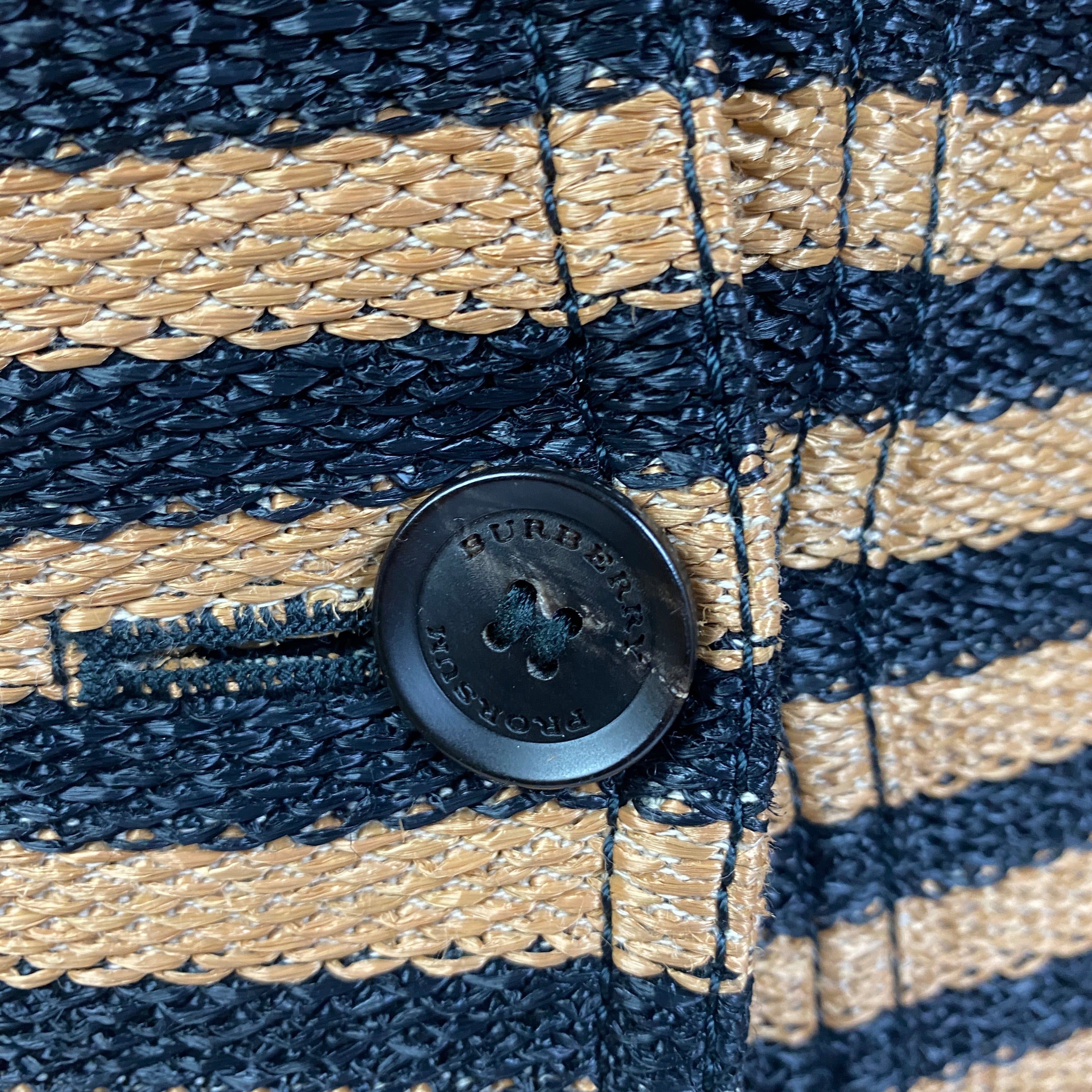 Burberry Prorsum Black & Camel Stripe Raffia Trench Coat XXS
