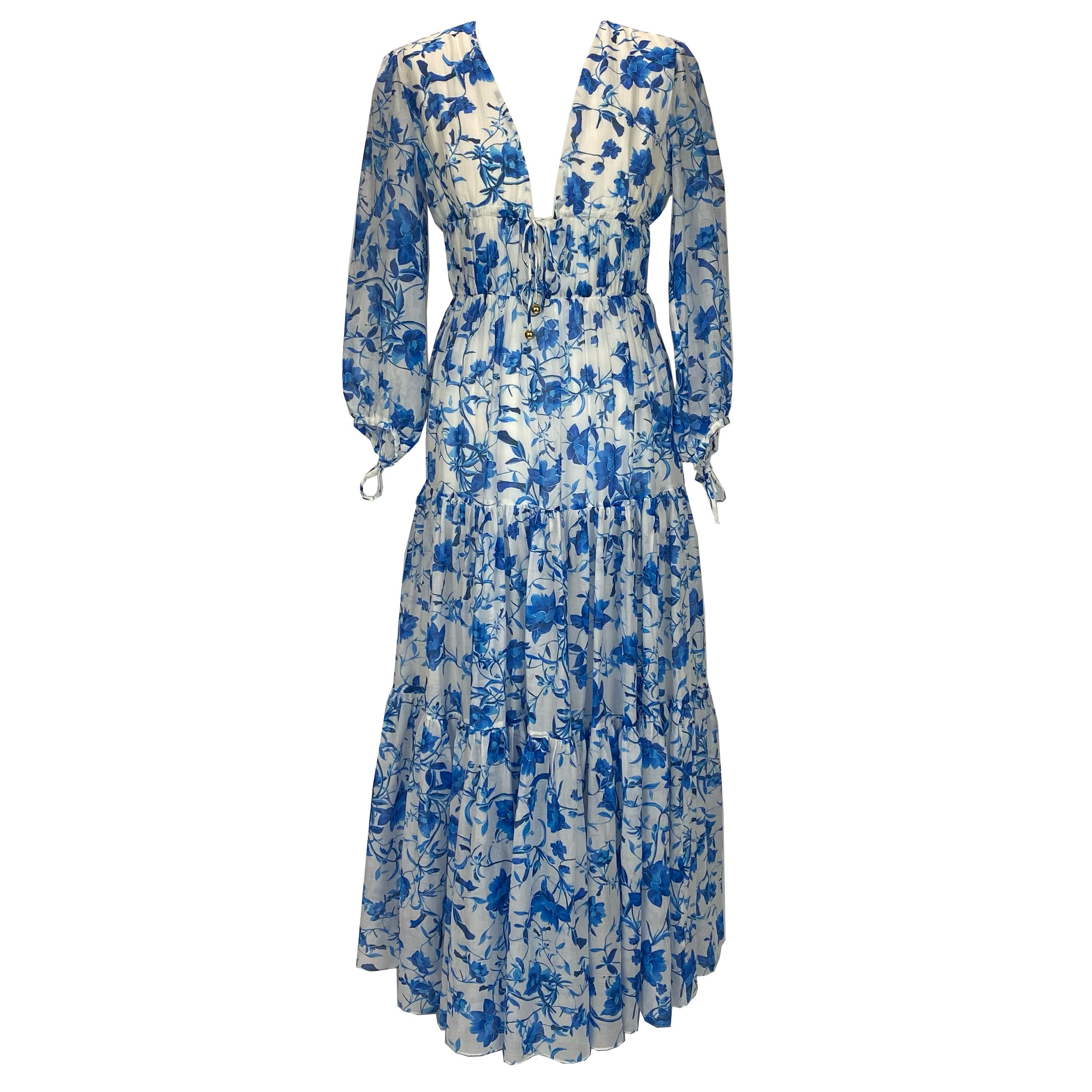 Borgo De Nor New £825 China Blue Toil De Jour Voile Maxi Dress S