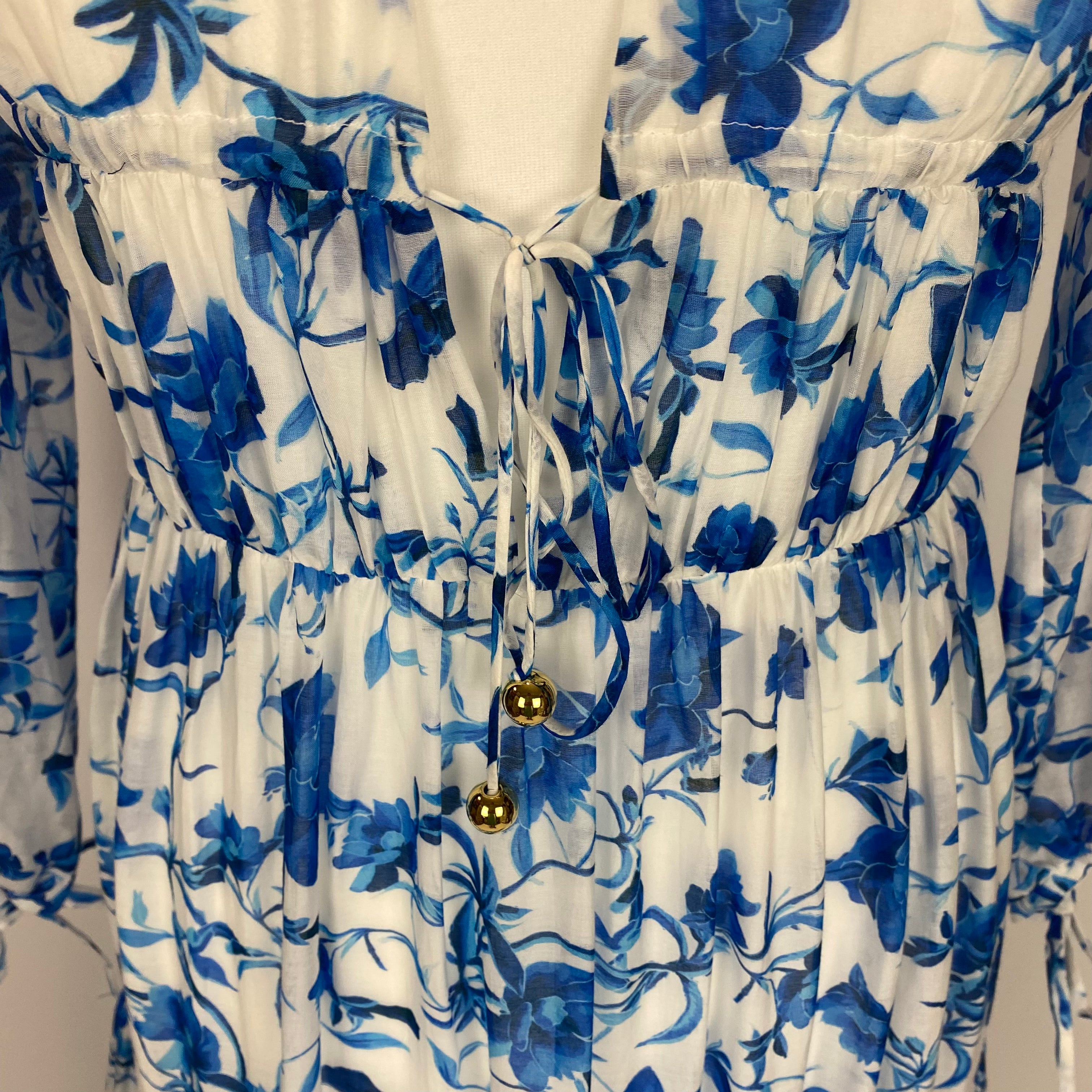 Borgo De Nor New £825 China Blue Toil De Jour Voile Maxi Dress S