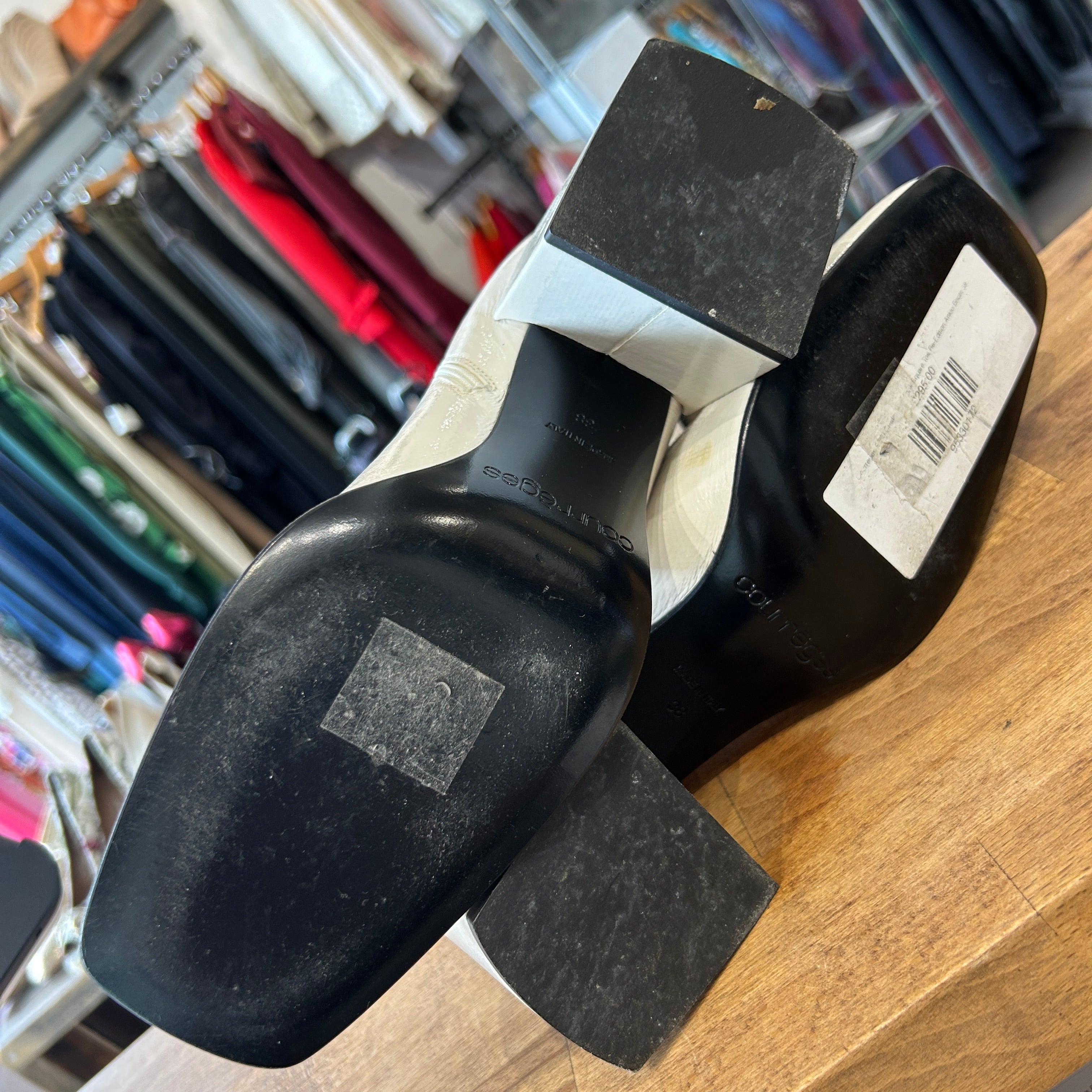 Courreges £760 Cream Wet Look Square Toe Re-Edition Ankle Boots 38