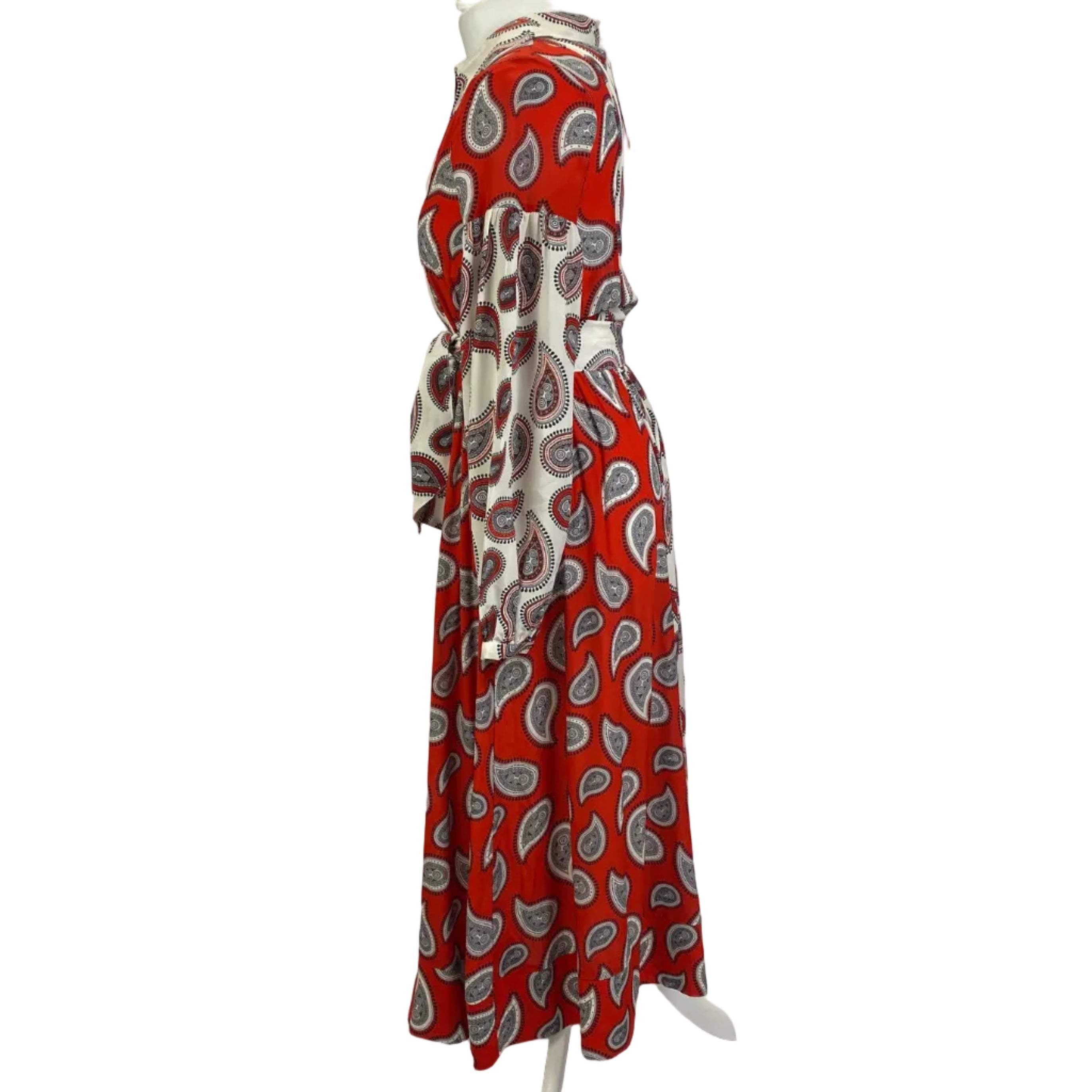 Dodo Bar Or Scarlet & Ivory Paisley Silk Maxi Dress XS