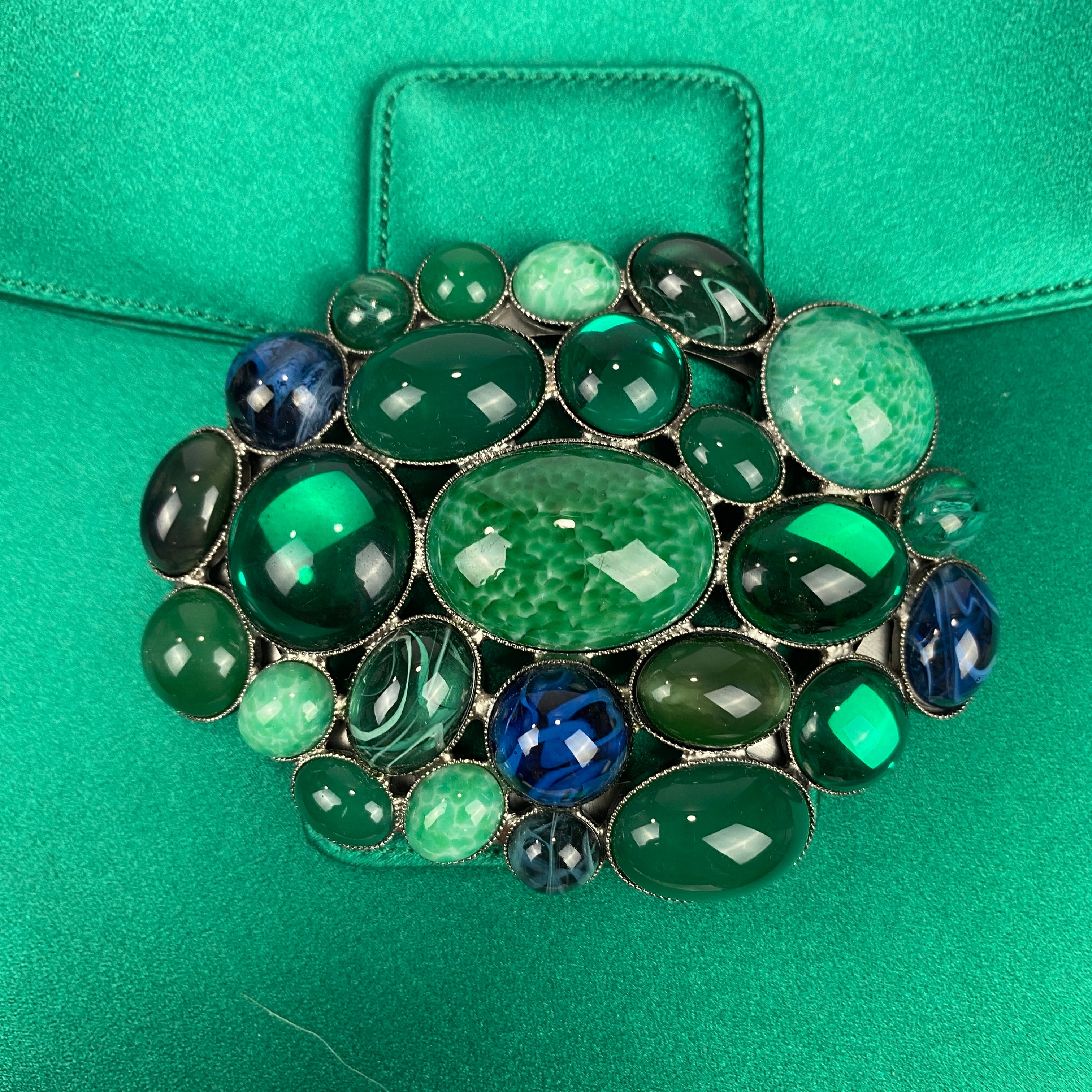 Renaud Pellegrino New Emerald Silk & Cabochon Evening Bag