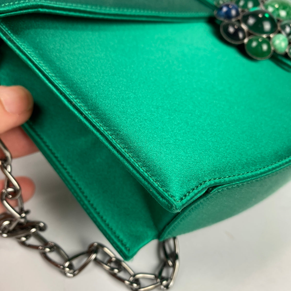 Renaud Pellegrino New Emerald Silk & Cabochon Evening Bag
