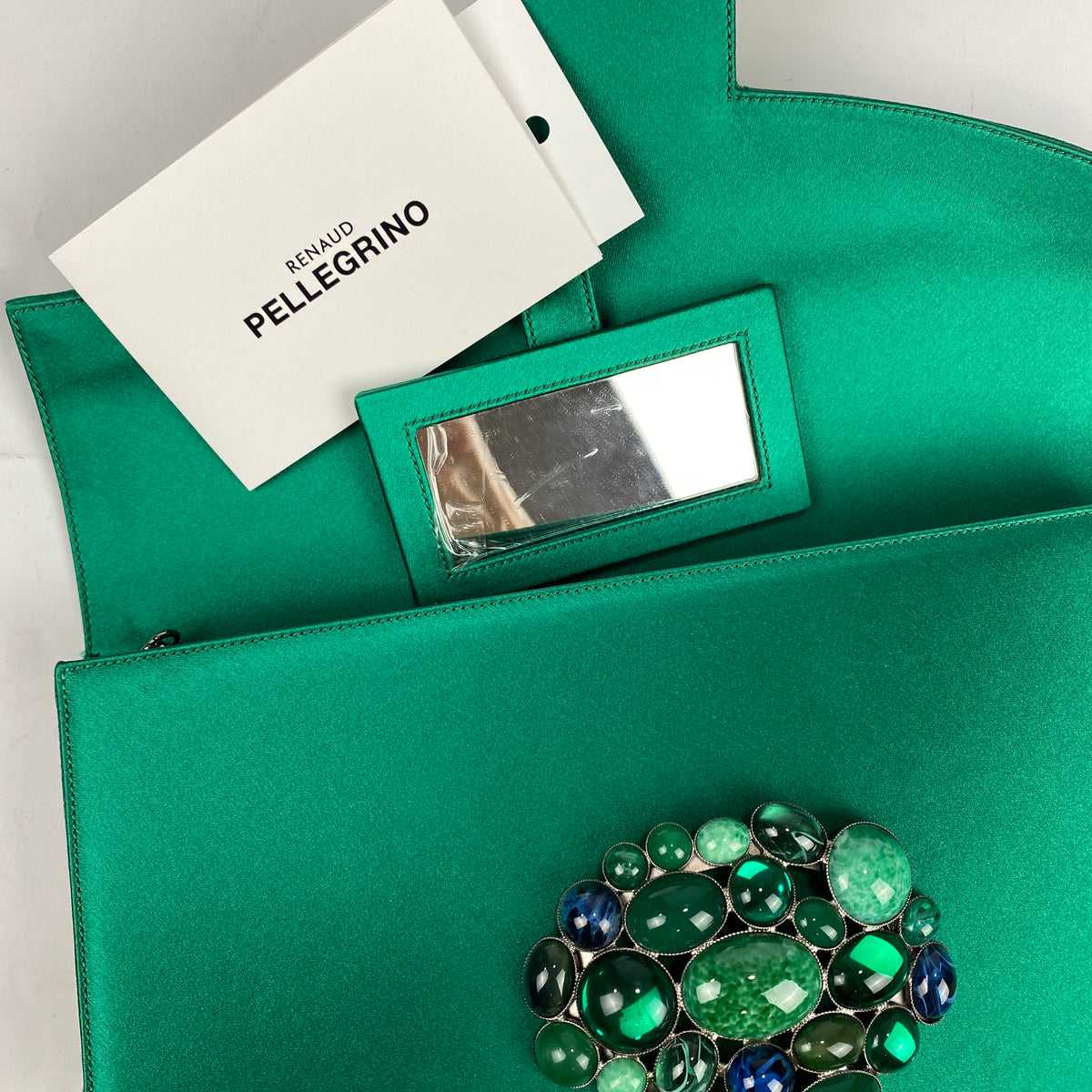 Renaud Pellegrino New Emerald Silk & Cabochon Evening Bag