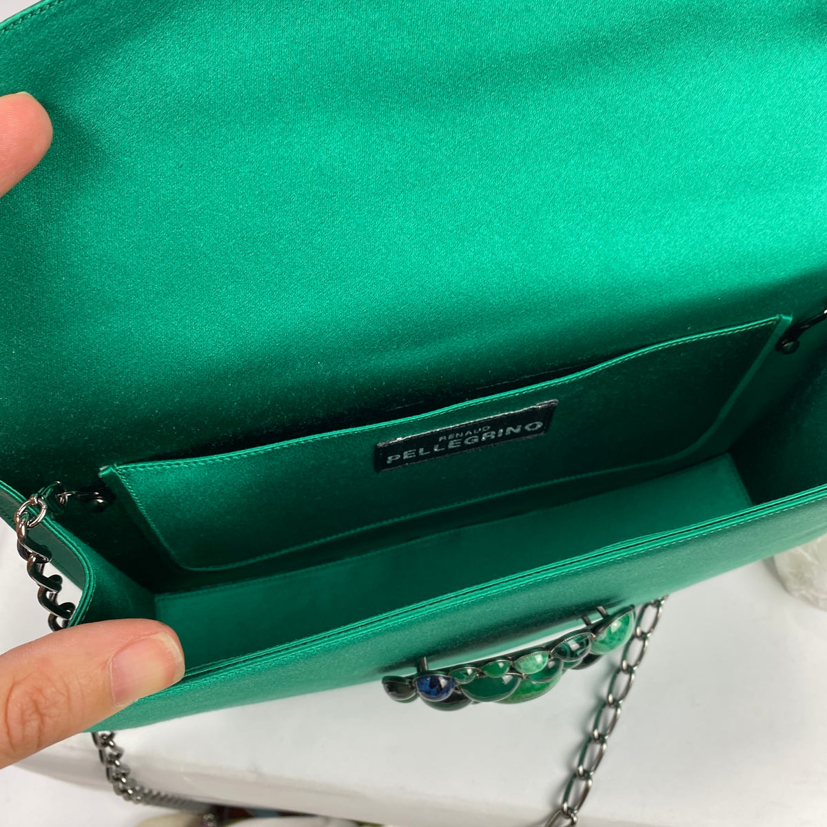 Renaud Pellegrino New Emerald Silk & Cabochon Evening Bag