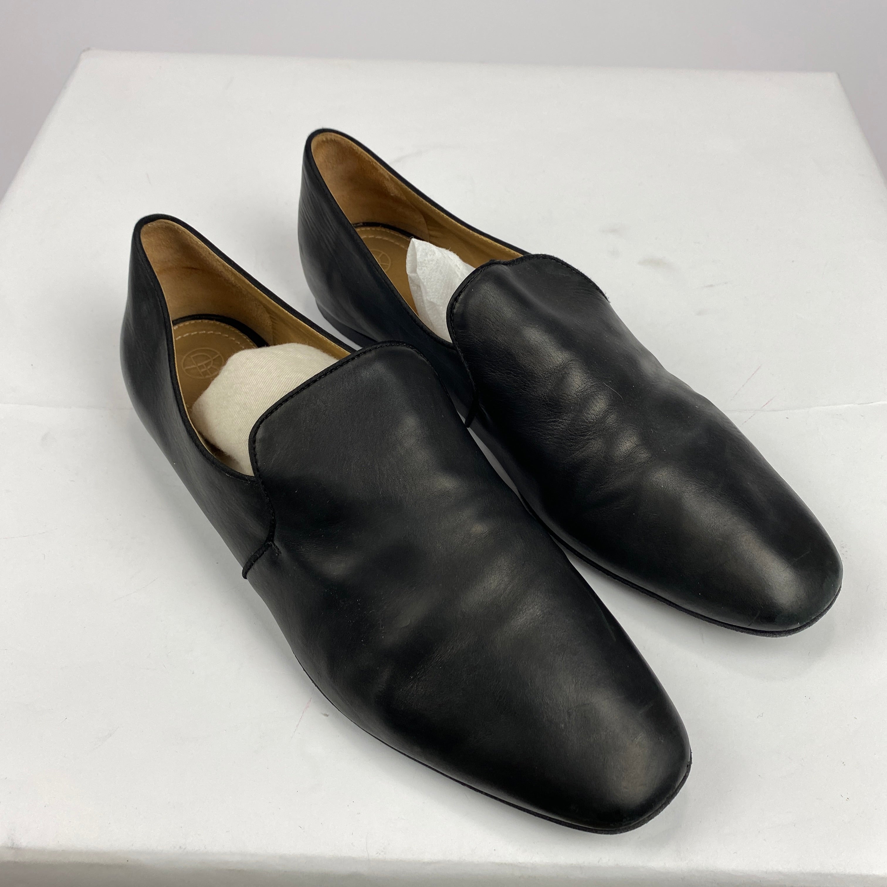 The Row Black Leather Alys Loafers 40.5