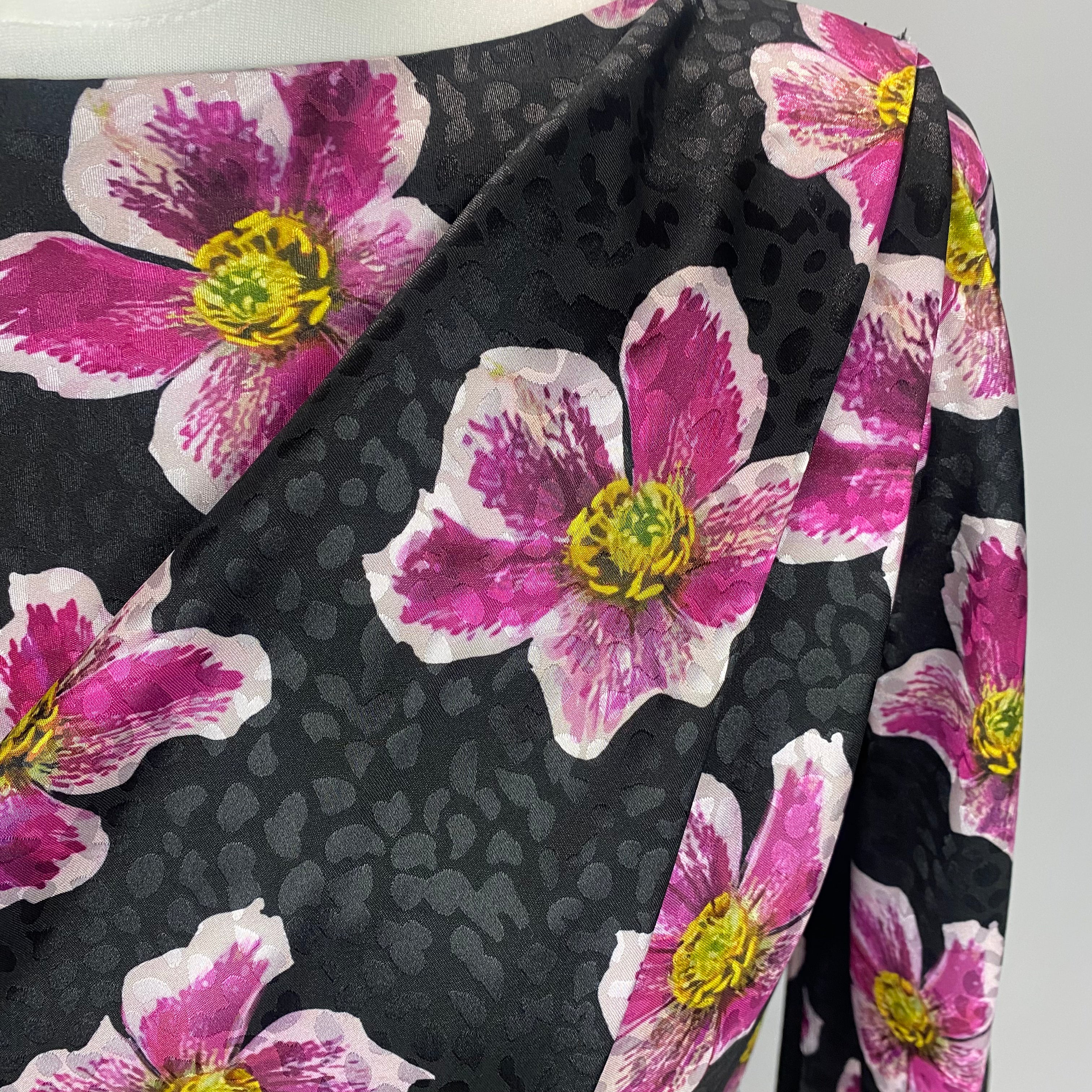 Borgo De Nor Black & Pink Floral Satin Maxi Dress S