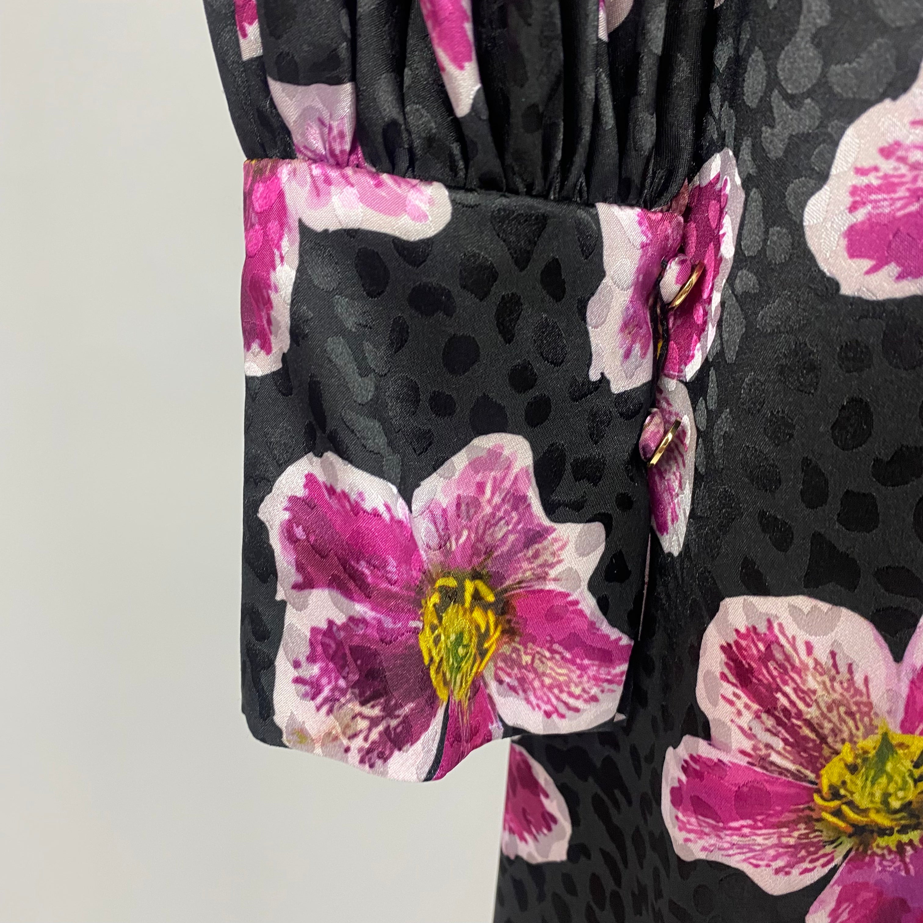 Borgo De Nor Black & Pink Floral Satin Maxi Dress S