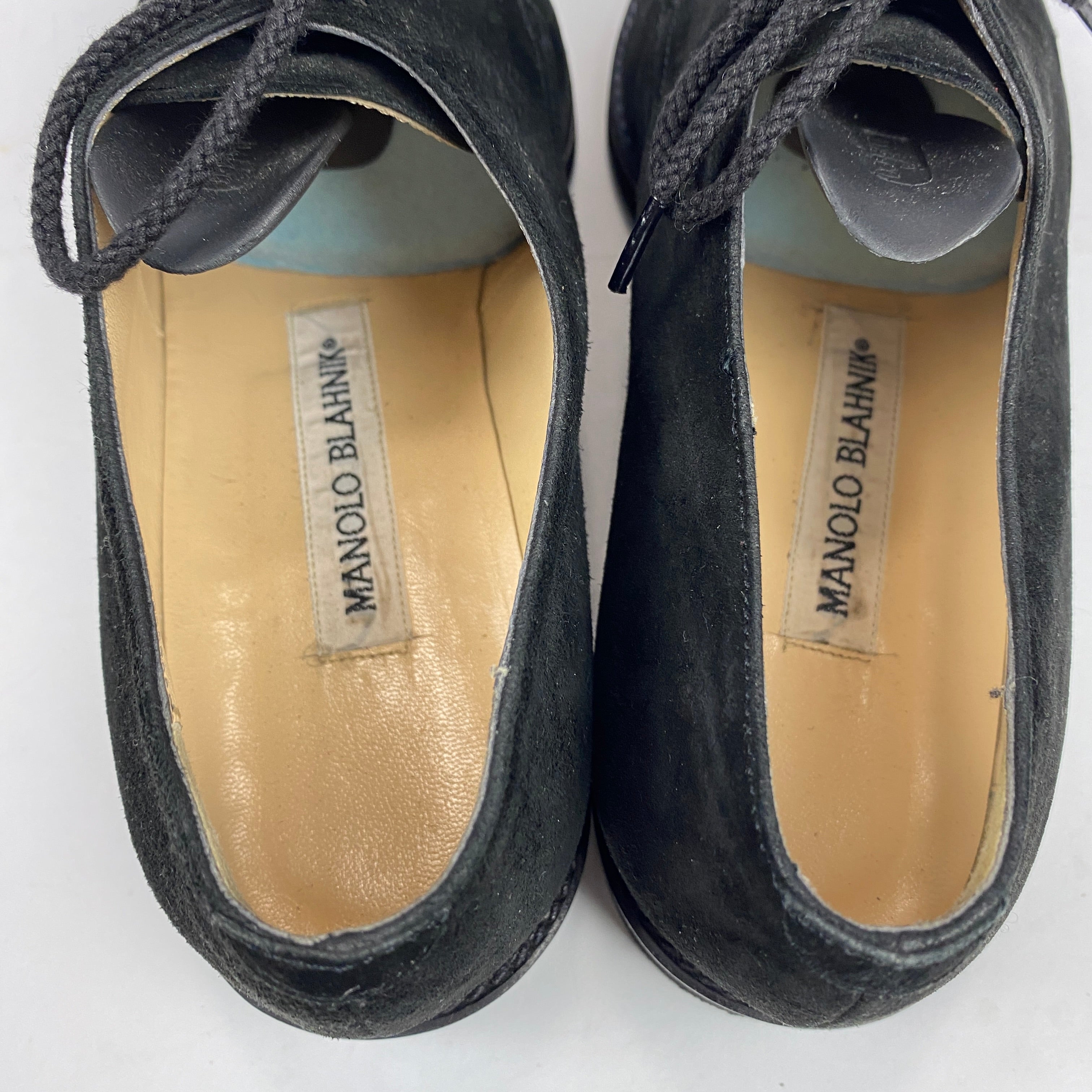 Manolo Blahnik New Black Suede Square Toe Lace-Ups 36