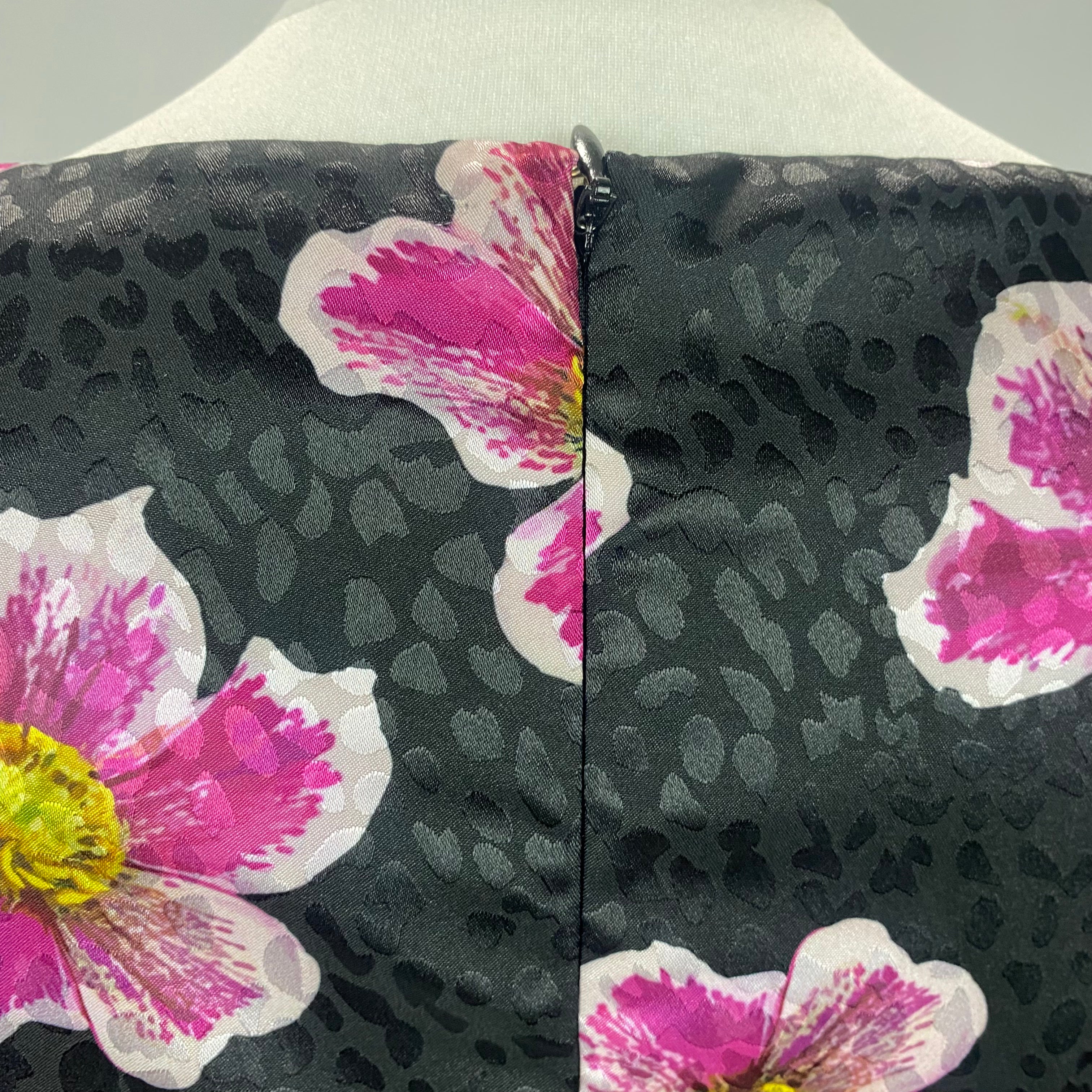 Borgo De Nor Black & Pink Floral Satin Maxi Dress S