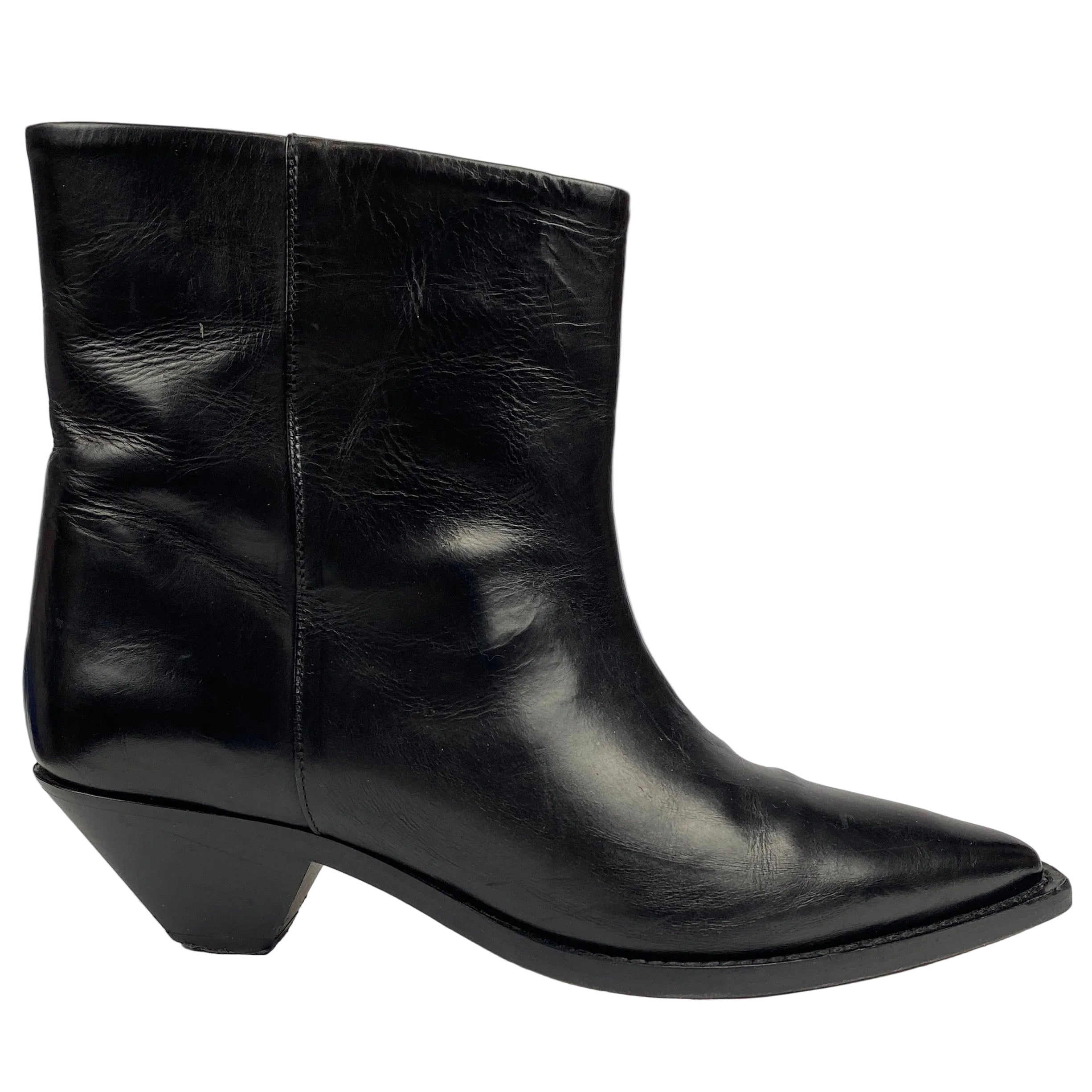 Isabel Marant Black Leather Western Ankle Boots 39