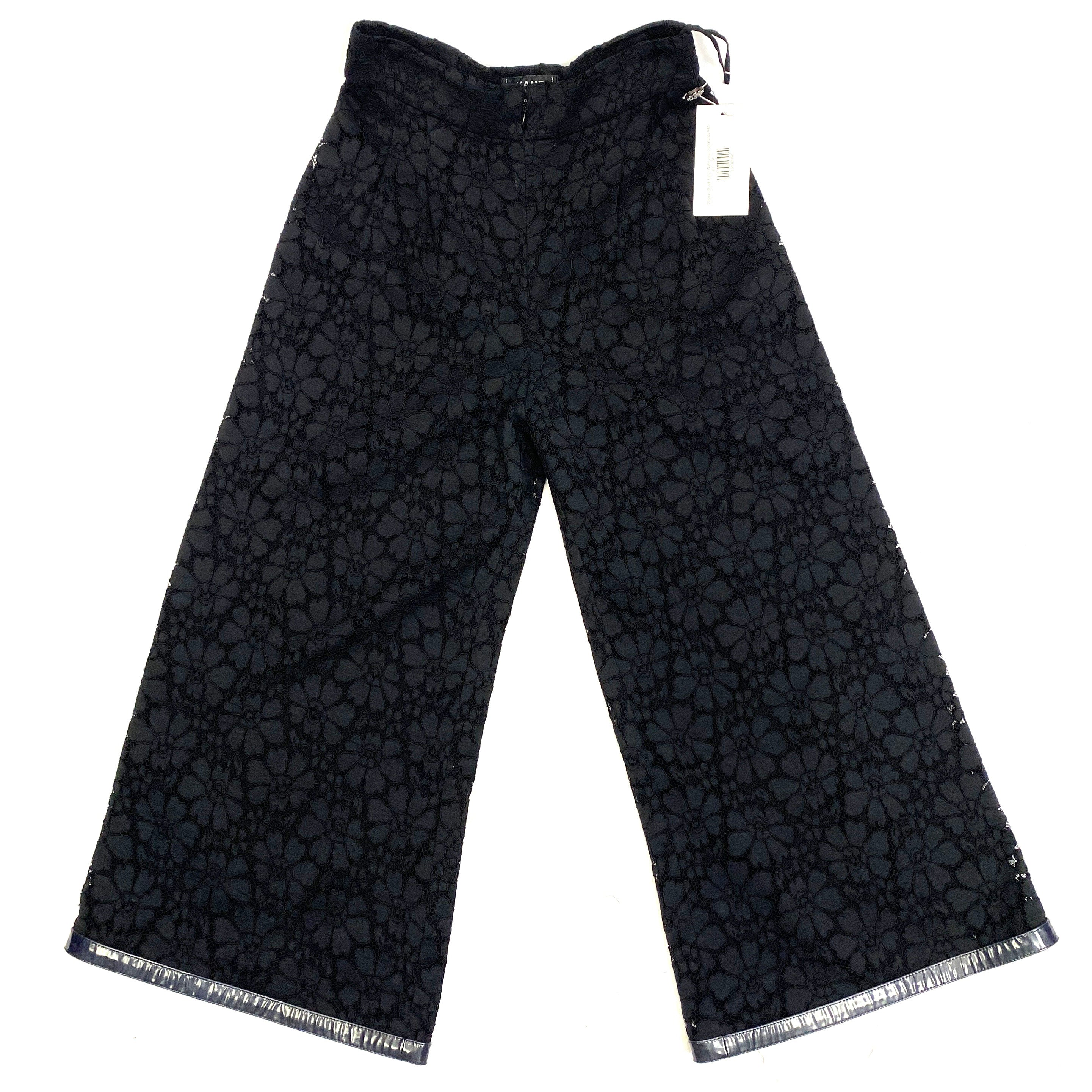 Chanel Black Lace Wide Leg Crop Pants XXS