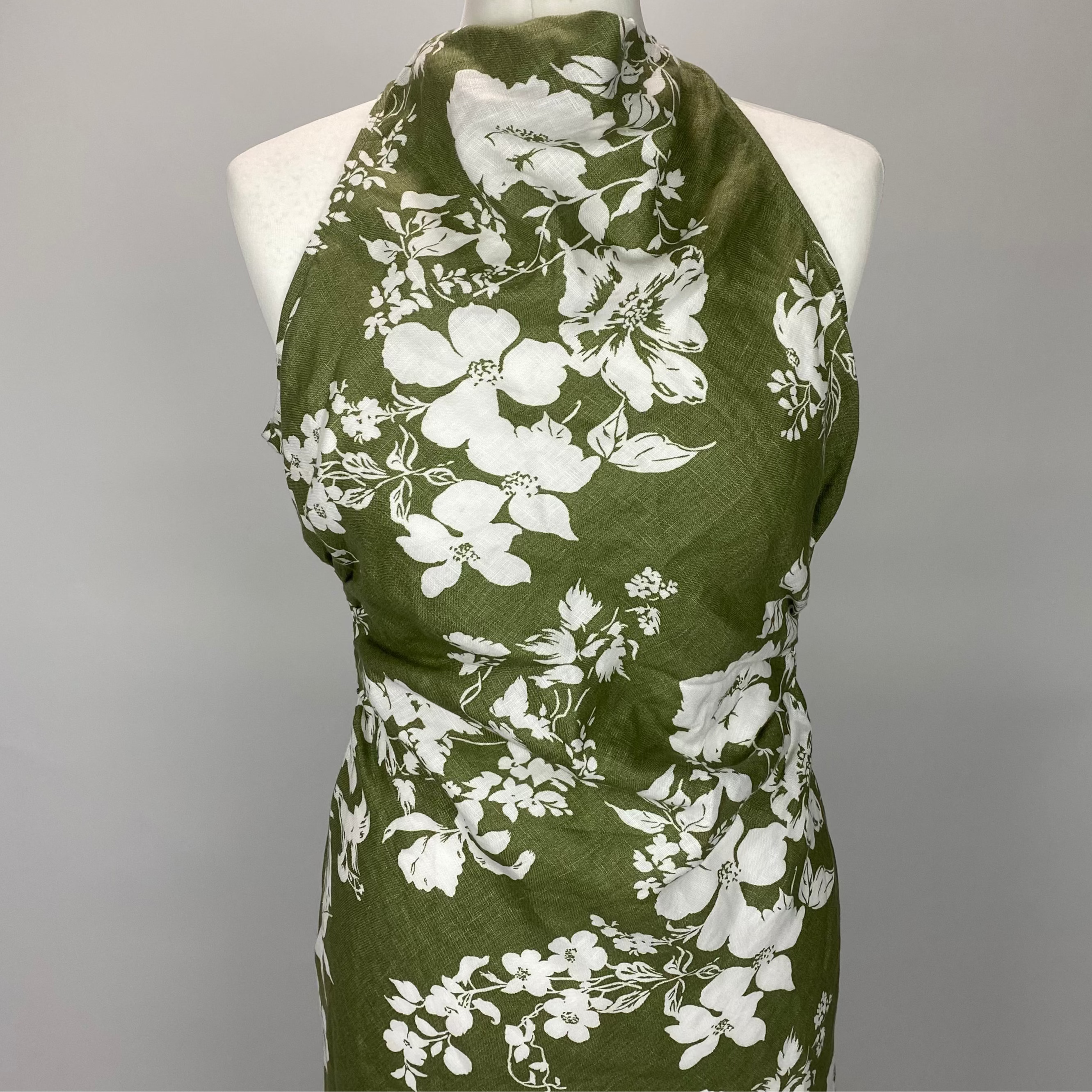 Reformation New £298 Green & Ivory Floral Linen Maxi Dress S