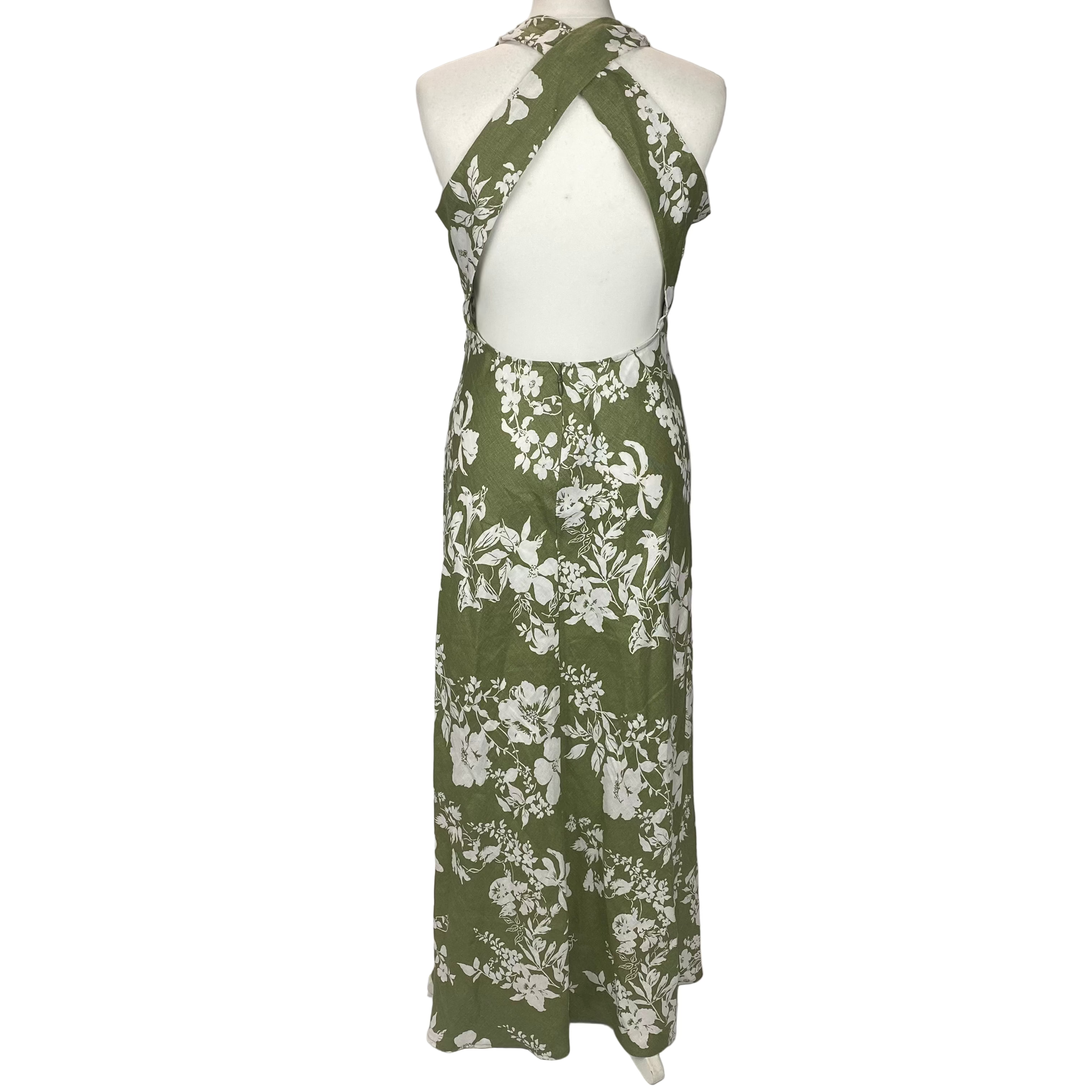 Reformation New £298 Green & Ivory Floral Linen Maxi Dress S