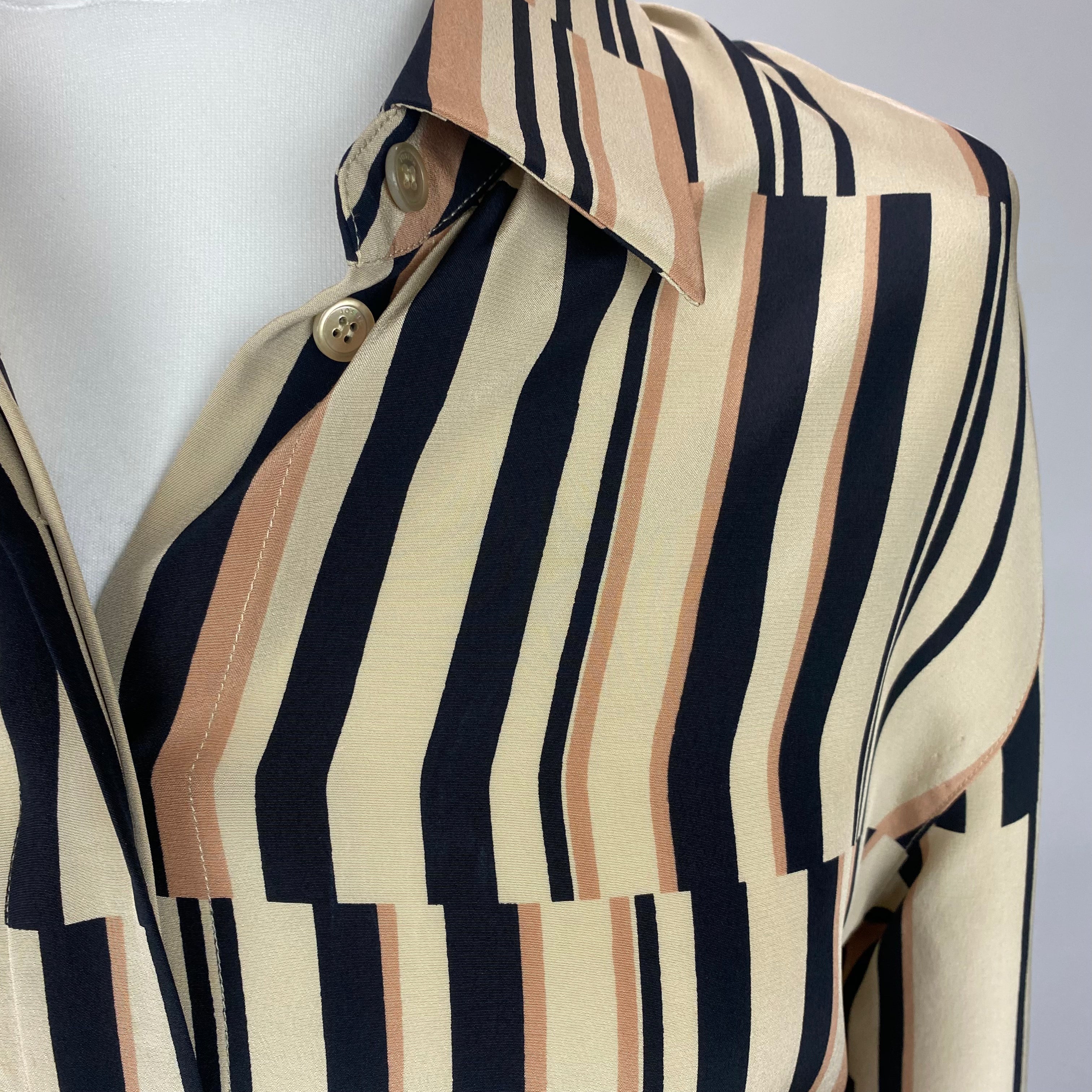 Joseph £595 Deep Vanilla & Black Stripe Silk Shirtdress XXS/XS