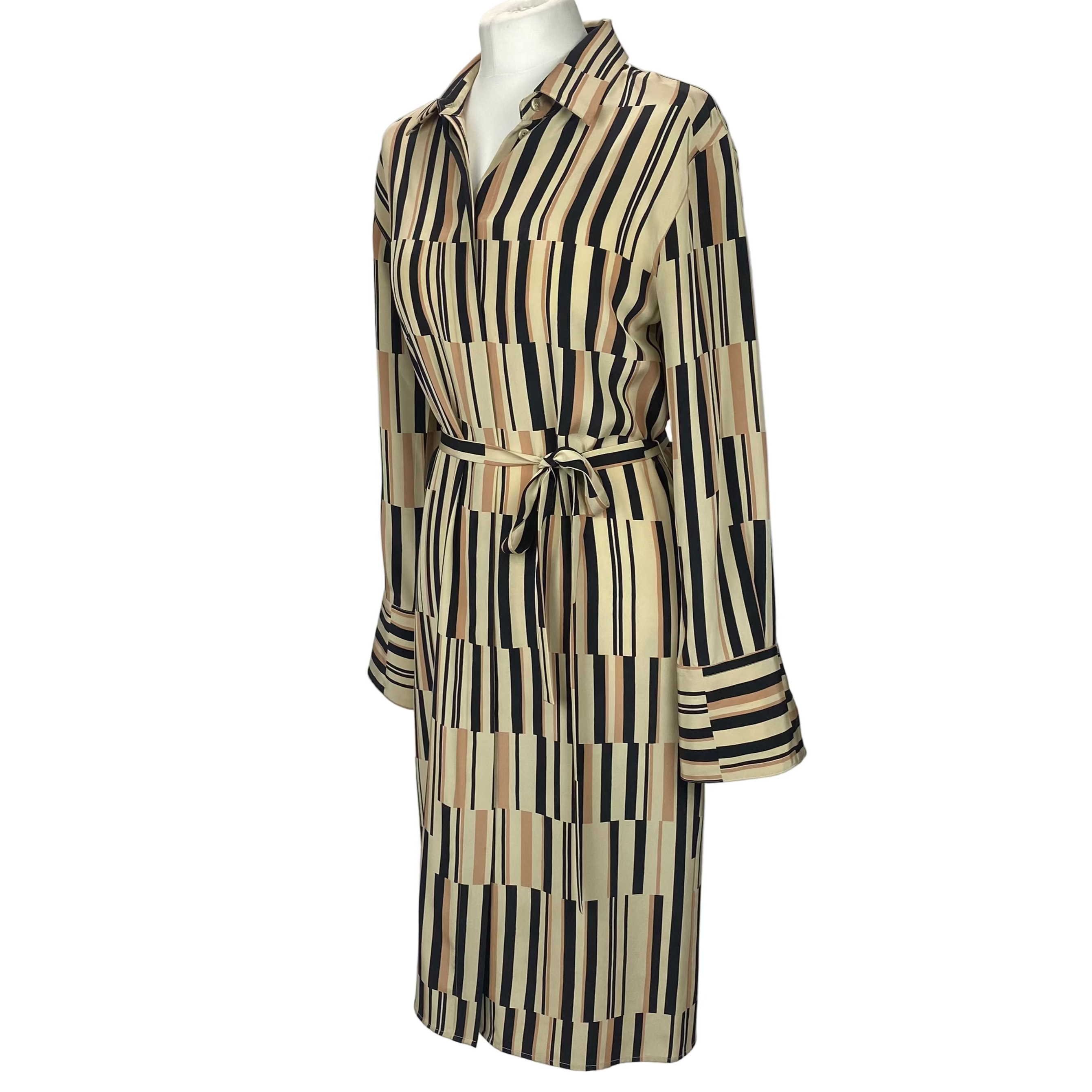 Joseph £595 Deep Vanilla & Black Stripe Silk Shirtdress XXS/XS