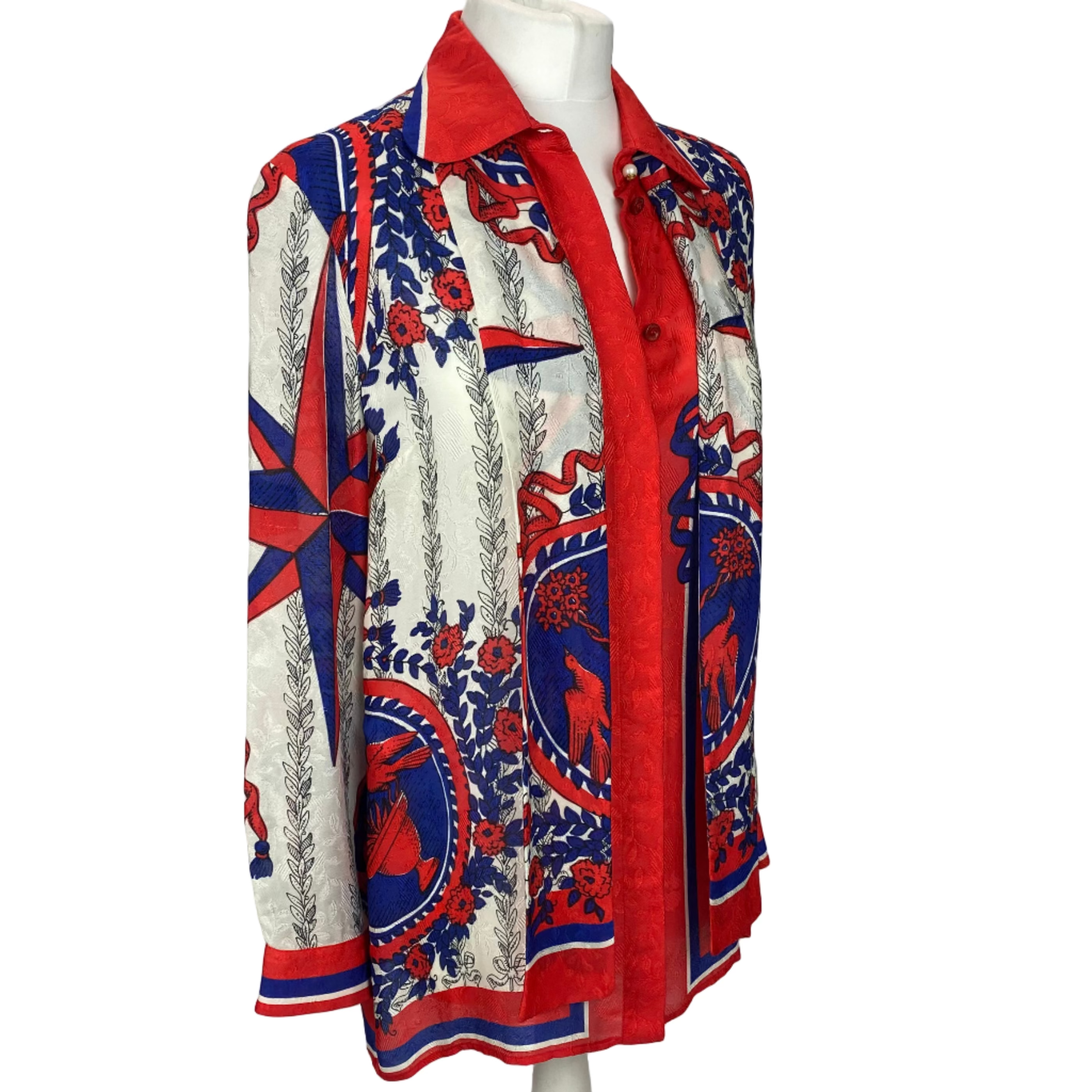 Gucci Ruby & Navy Carillon Print Silk Print Shirt S