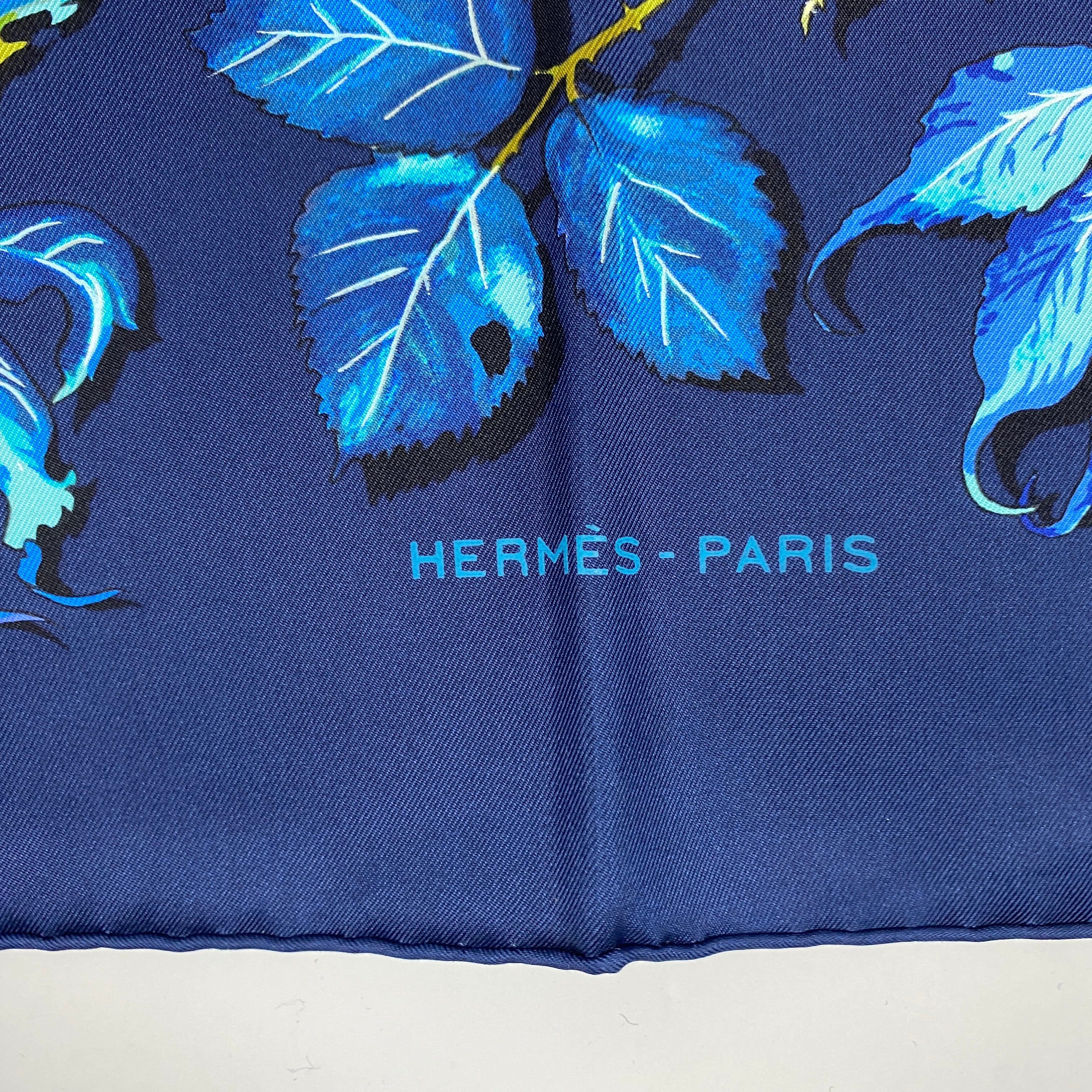 Hermes New Navy Autumn Leaves Silk Twill 90 Scarf