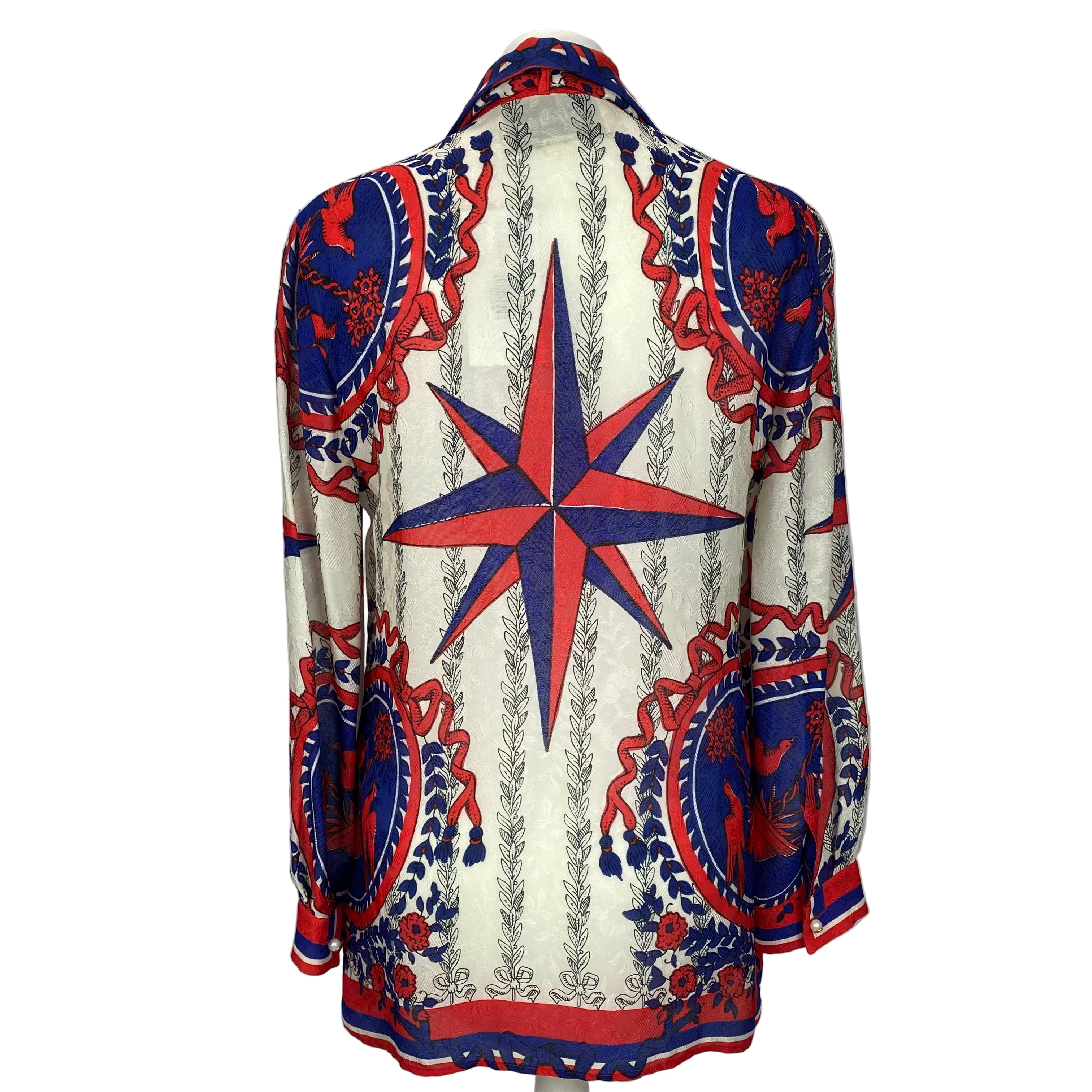 Gucci Ruby & Navy Carillon Print Silk Print Shirt S