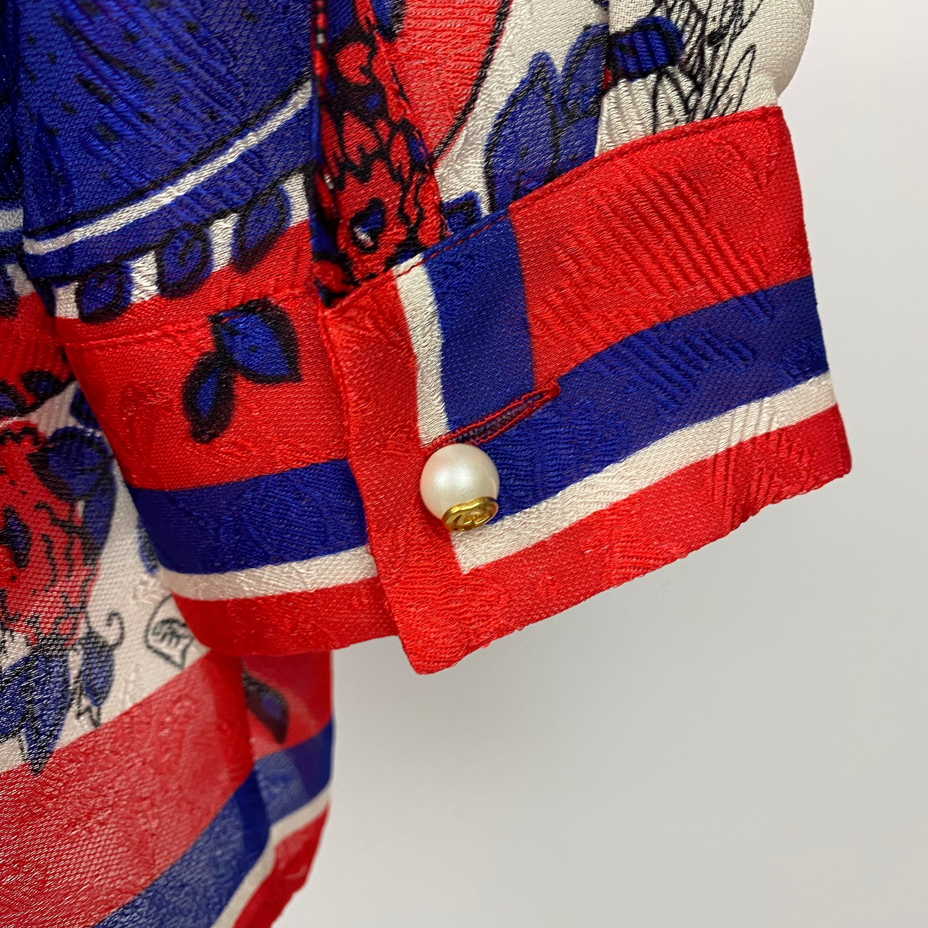 Gucci Ruby & Navy Carillon Print Silk Print Shirt S