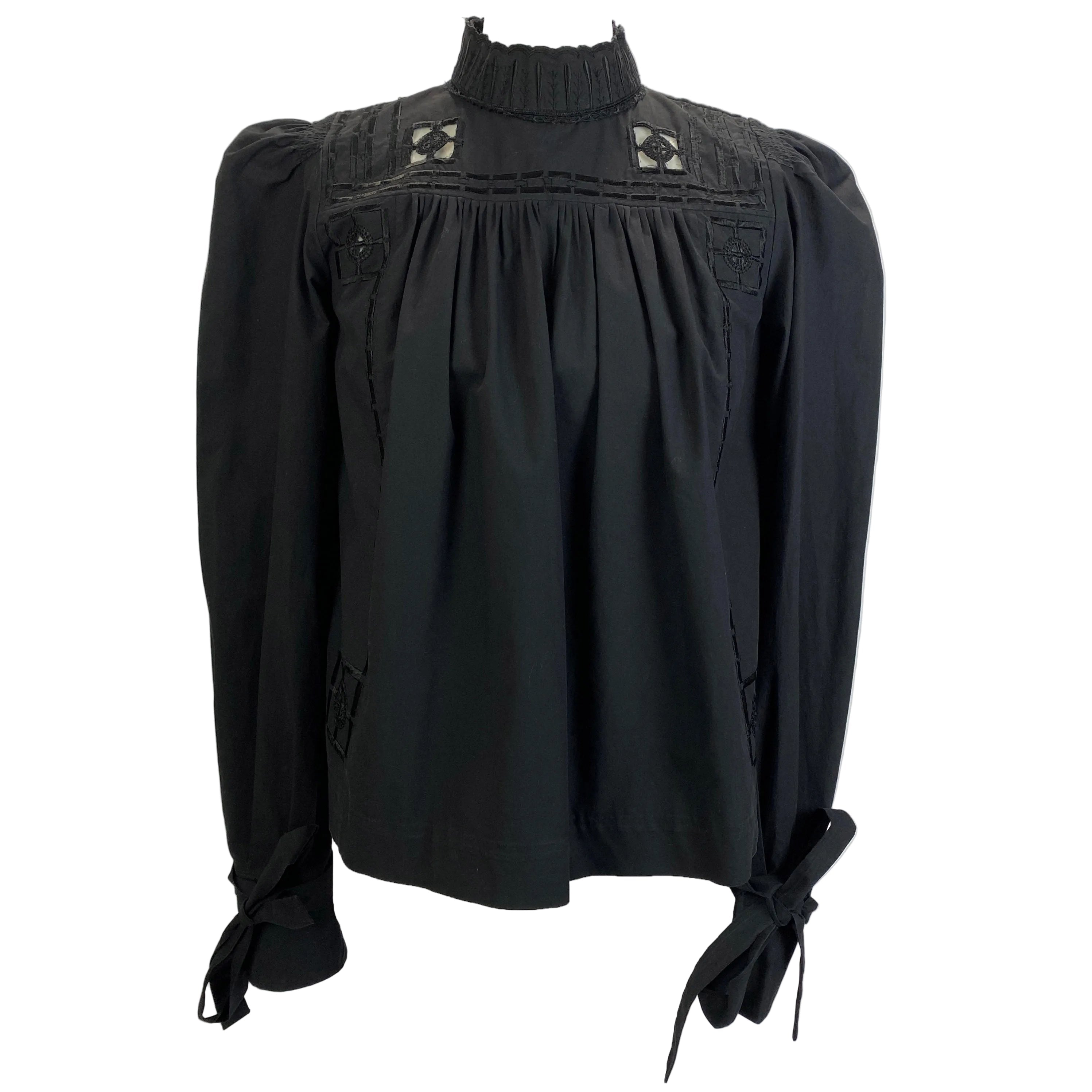 Isabel Marant Black Embroidered Cotton Swing Tunic Top S