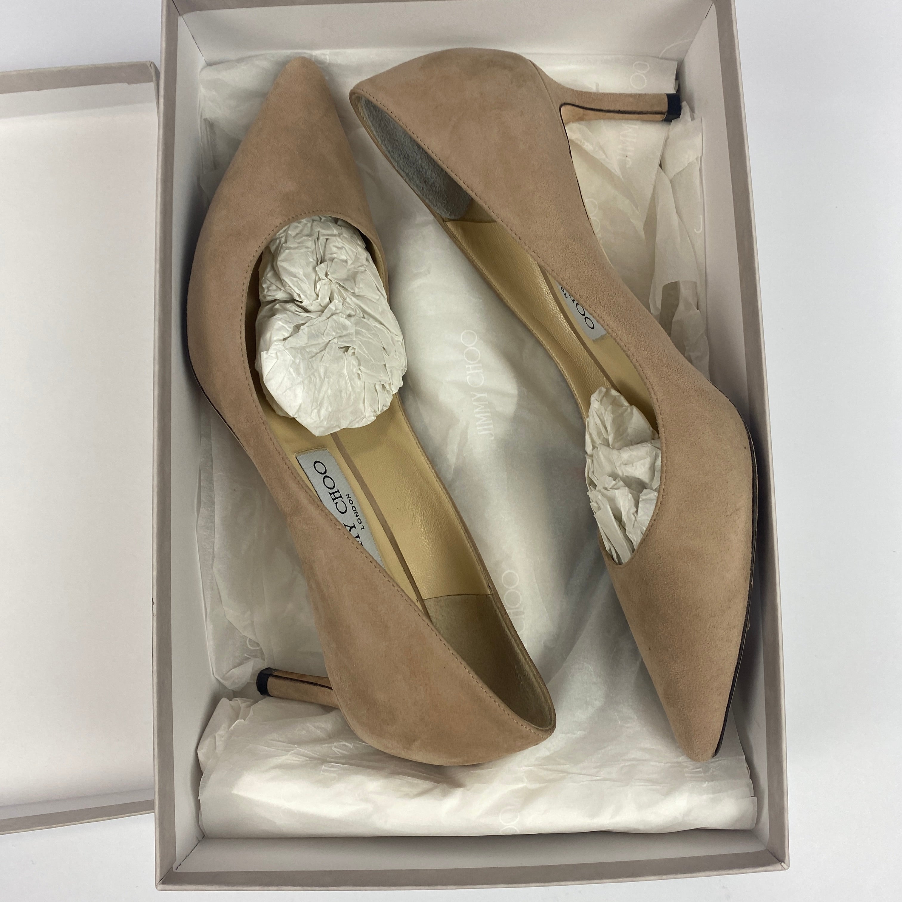 Jimmy Choo £650 Ballet Pink Suede Romy 60 Heels 38.5