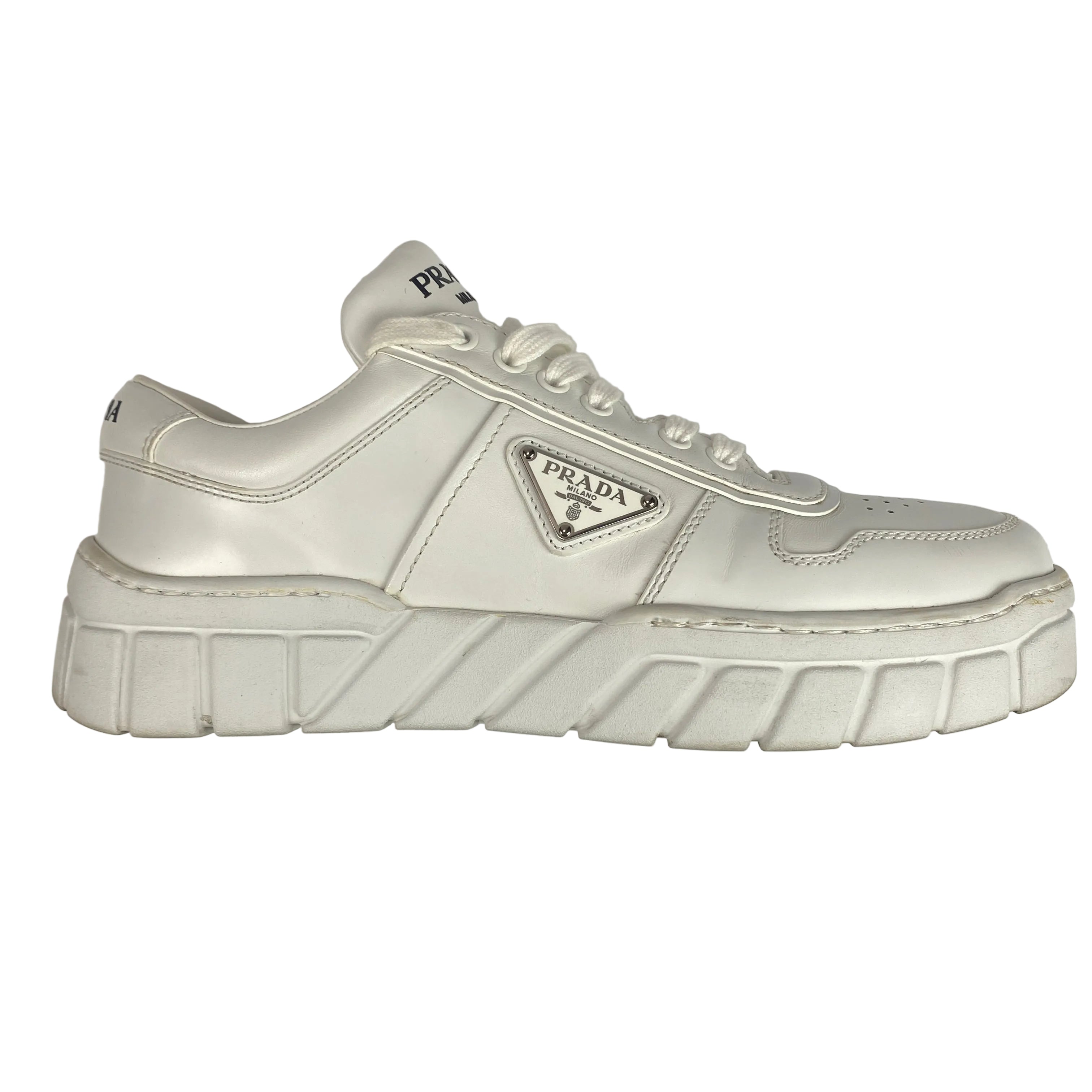Prada £870 White Leather Downtown Trainers 41