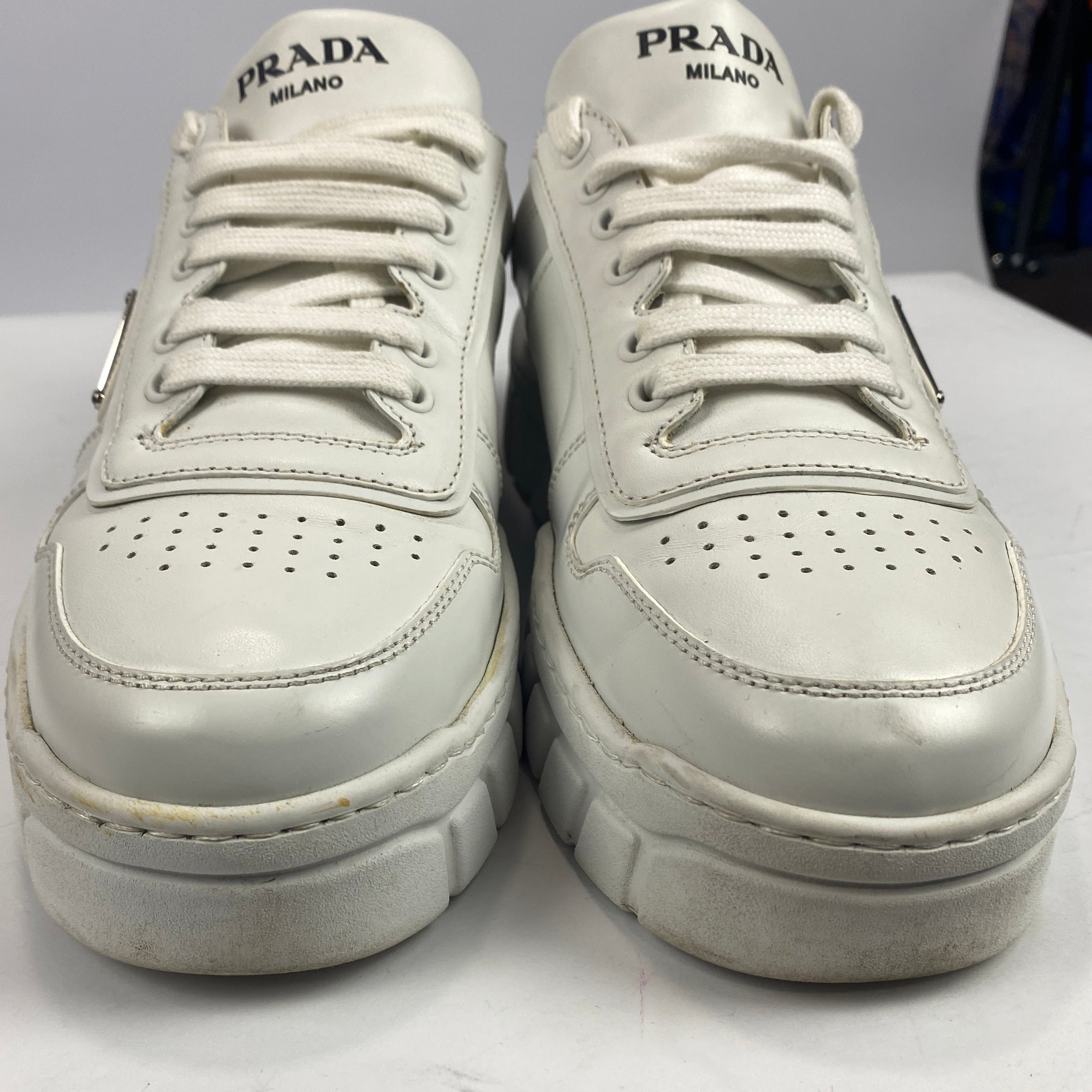 Prada £870 White Leather Downtown Trainers 41