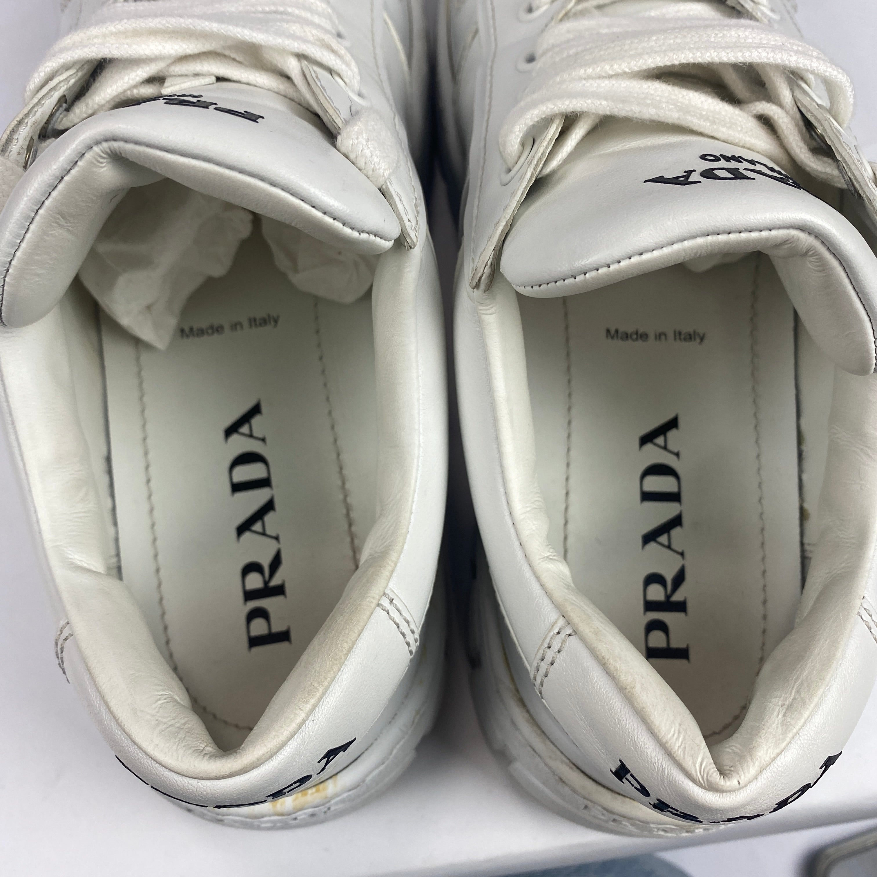 Prada £870 White Leather Downtown Trainers 41