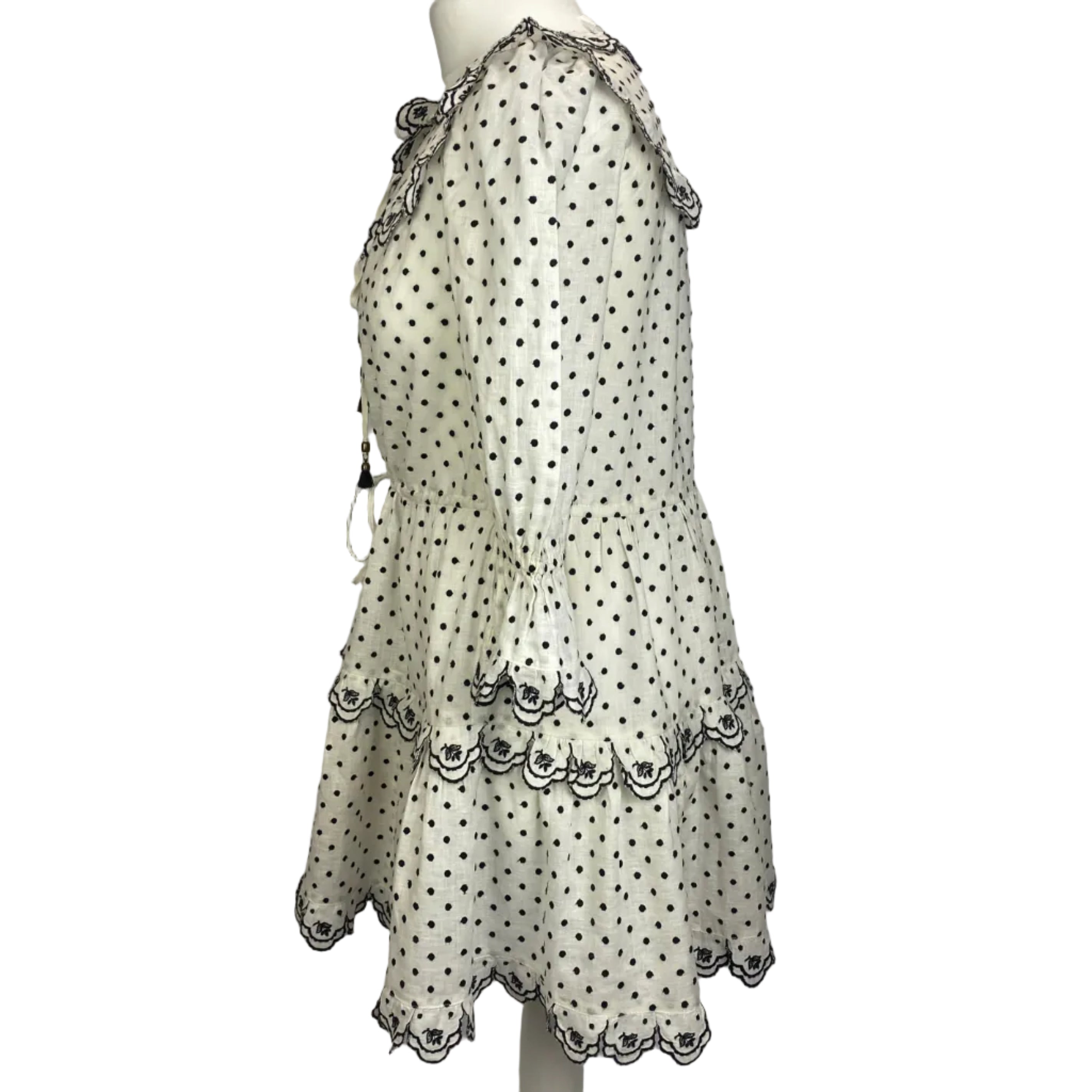 Zimmermann Ivory & Black Polka Dot Linen Mini Dress XXS/XS