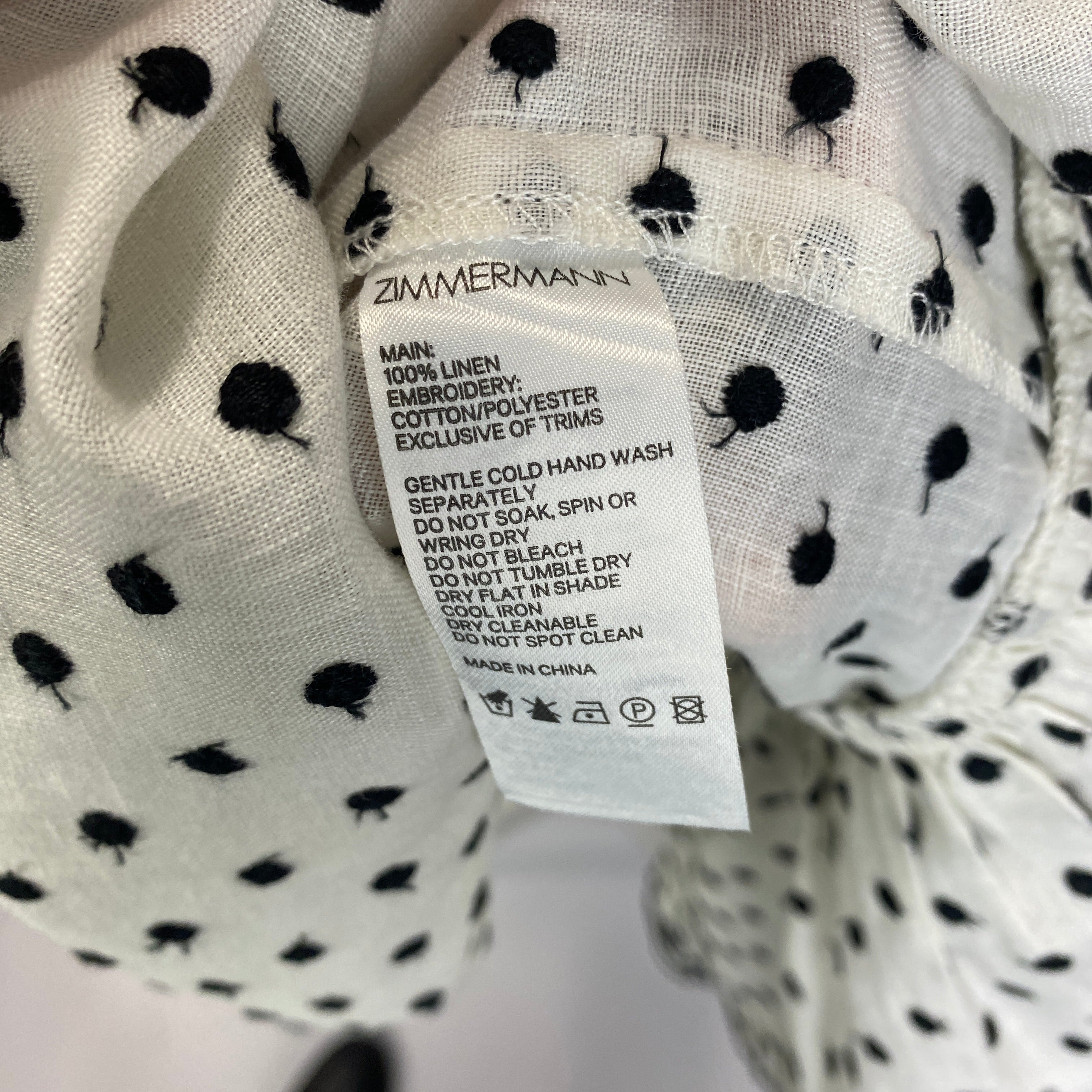 Zimmermann Ivory & Black Polka Dot Linen Mini Dress XXS/XS