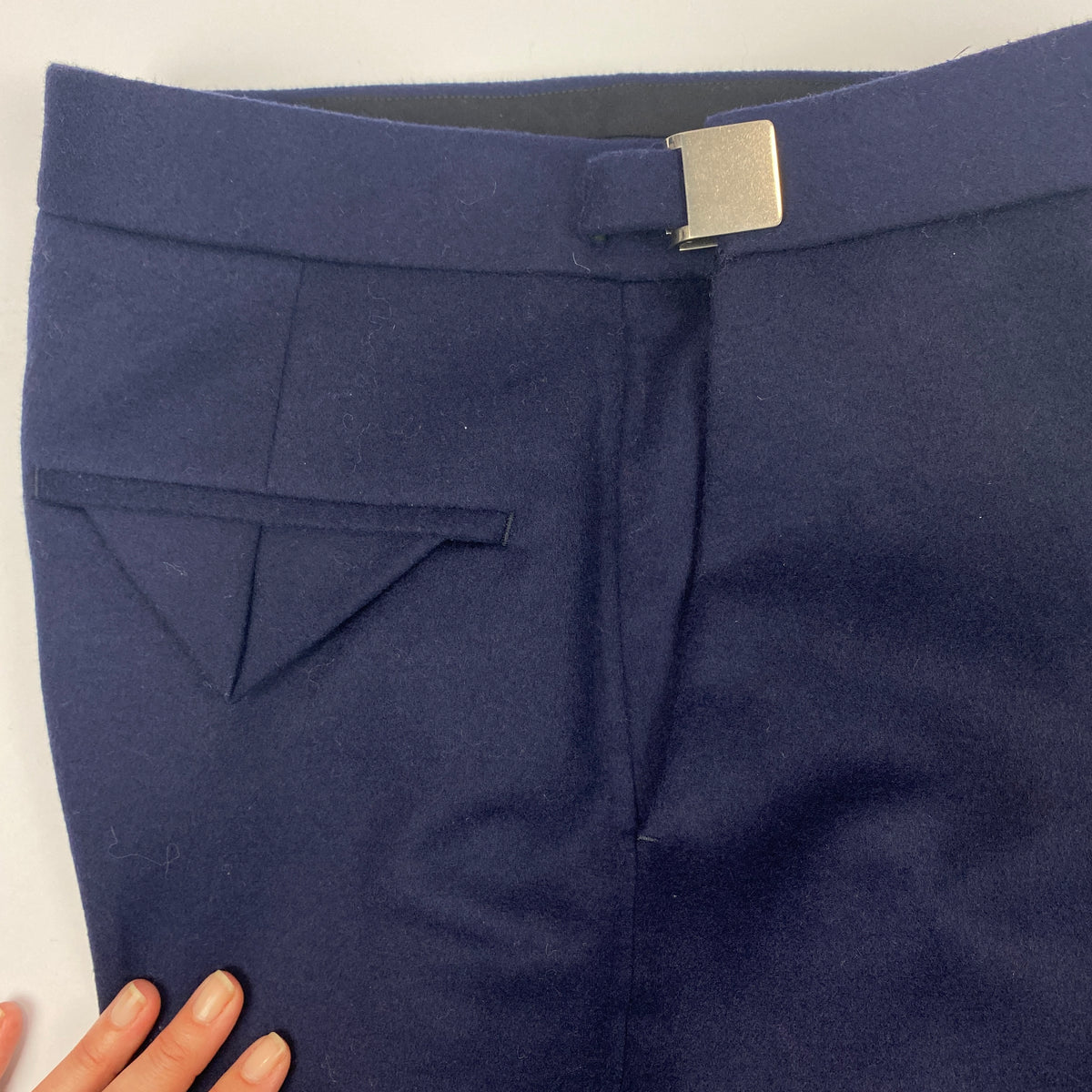 Bottega Veneta Navy Thick Wool Side Clip Trousers XXS