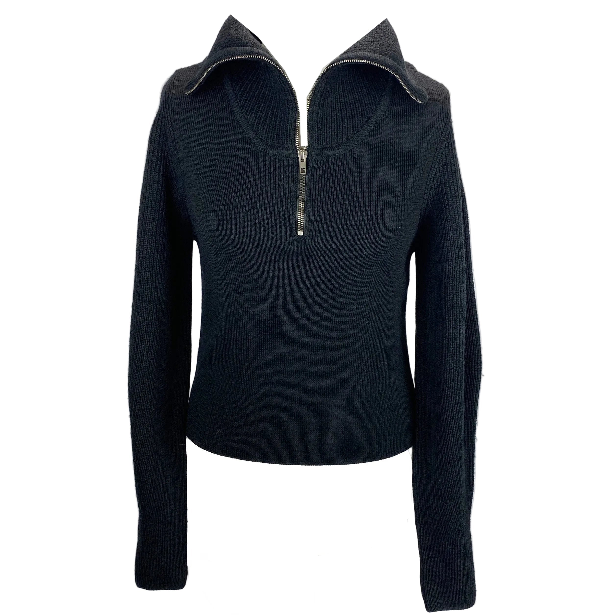 Lemaire £430 Black Wool Rib Zip Sweater XS