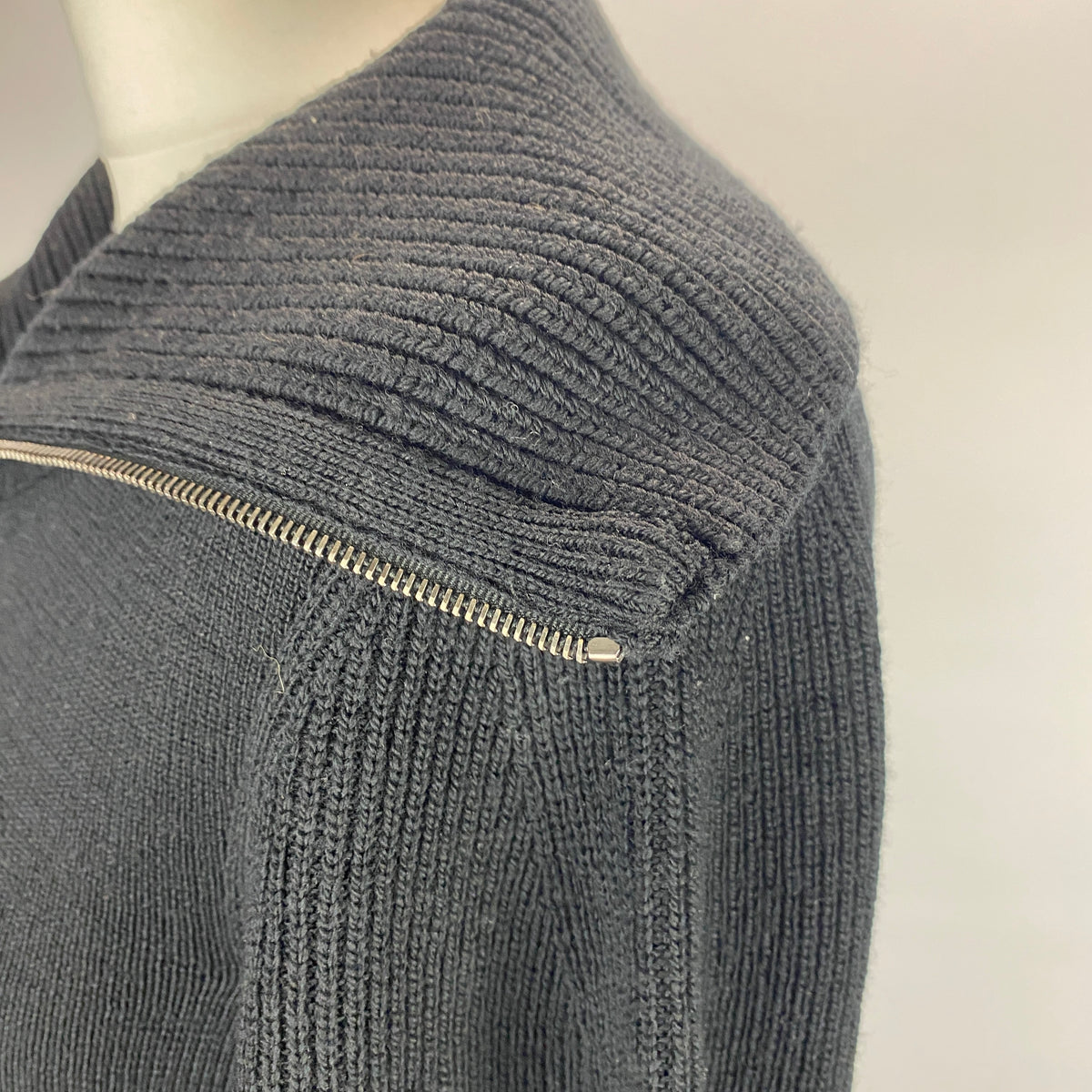 Lemaire £430 Black Wool Rib Zip Sweater XS