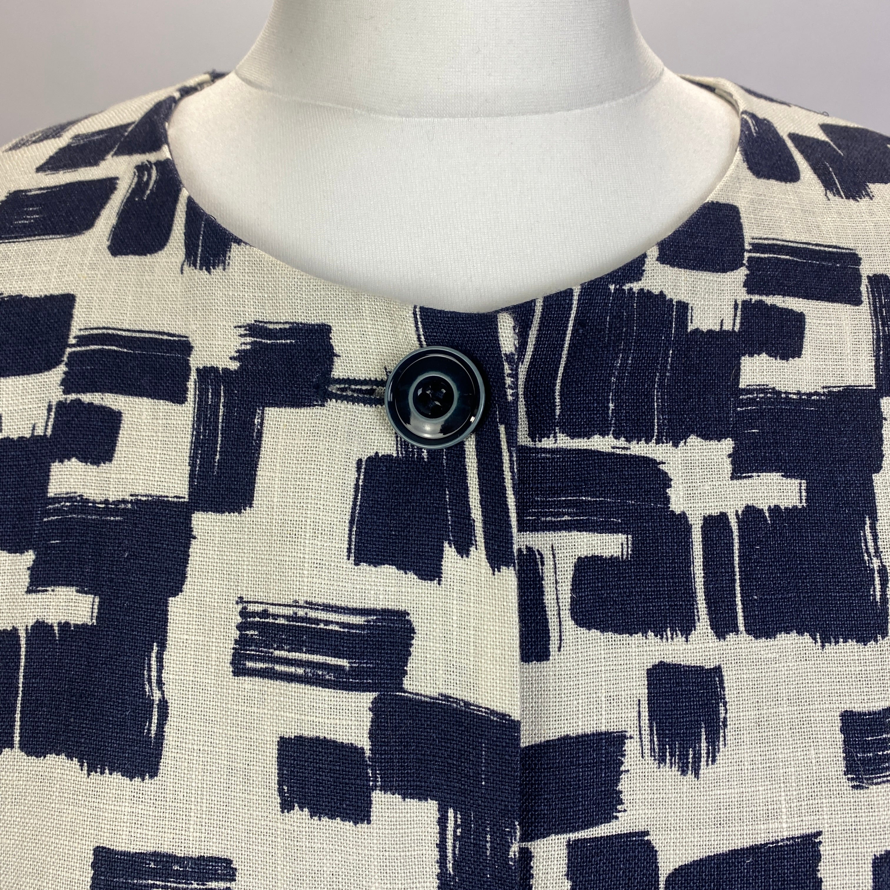 Weekend Max Mara Navy & Cream Print Linen Coat L