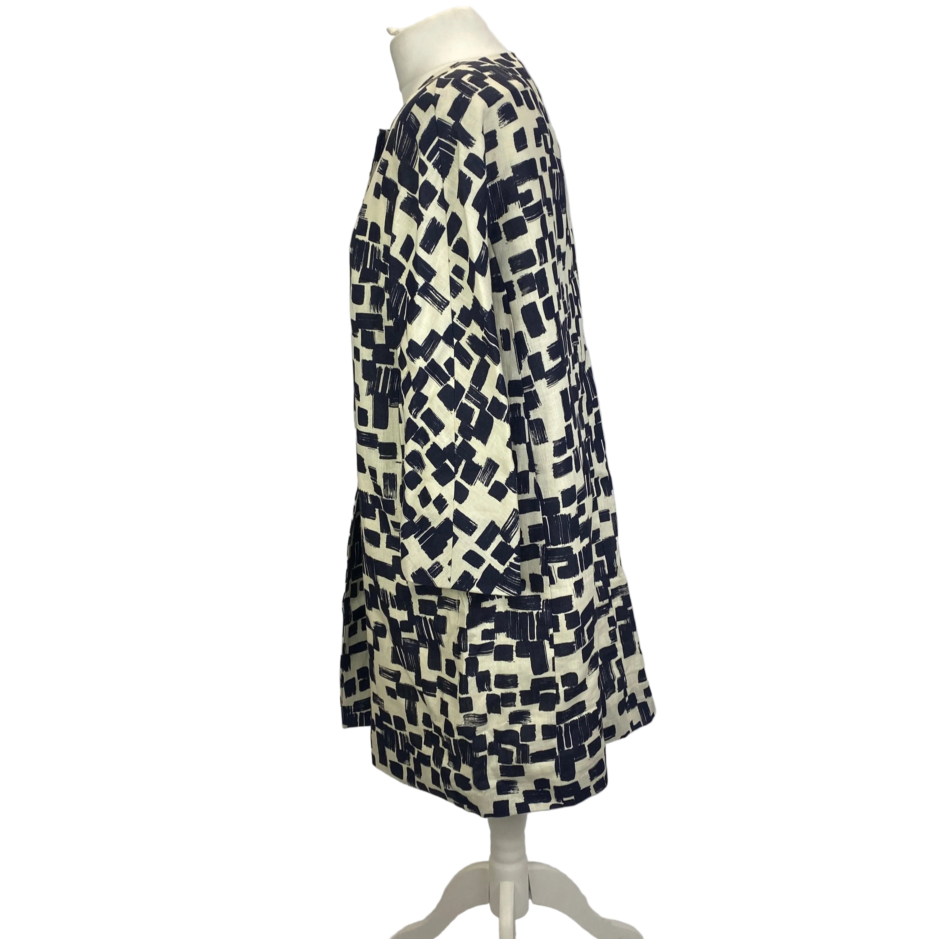 Weekend Max Mara Navy & Cream Print Linen Coat L