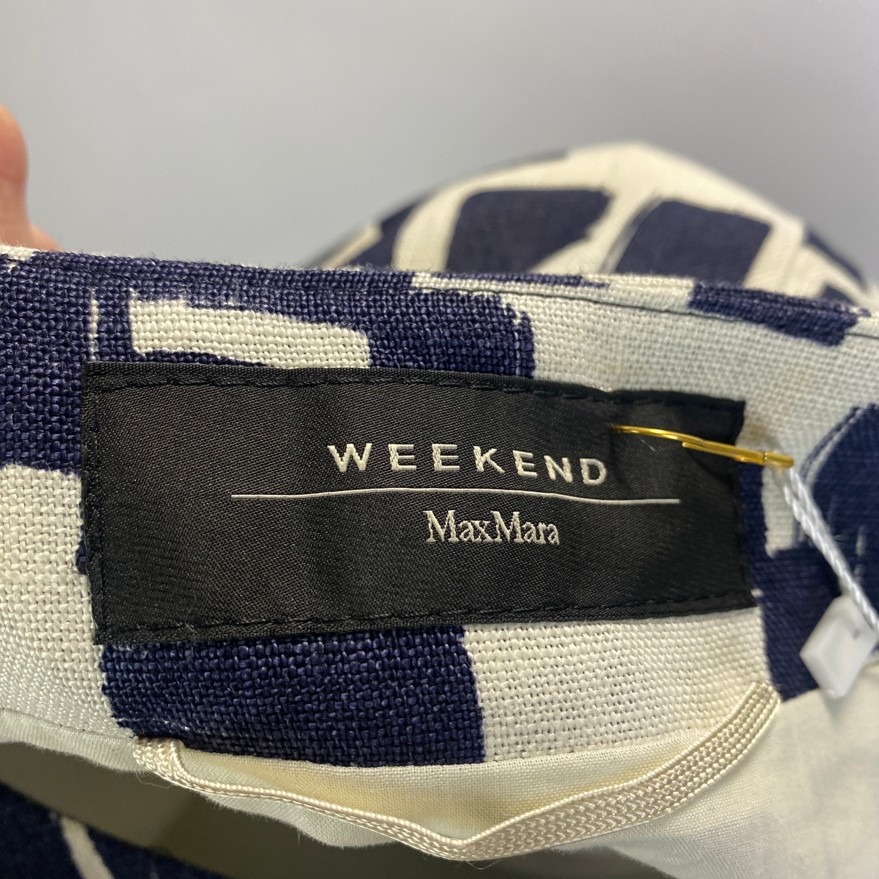 Weekend Max Mara Navy & Cream Print Linen Coat L