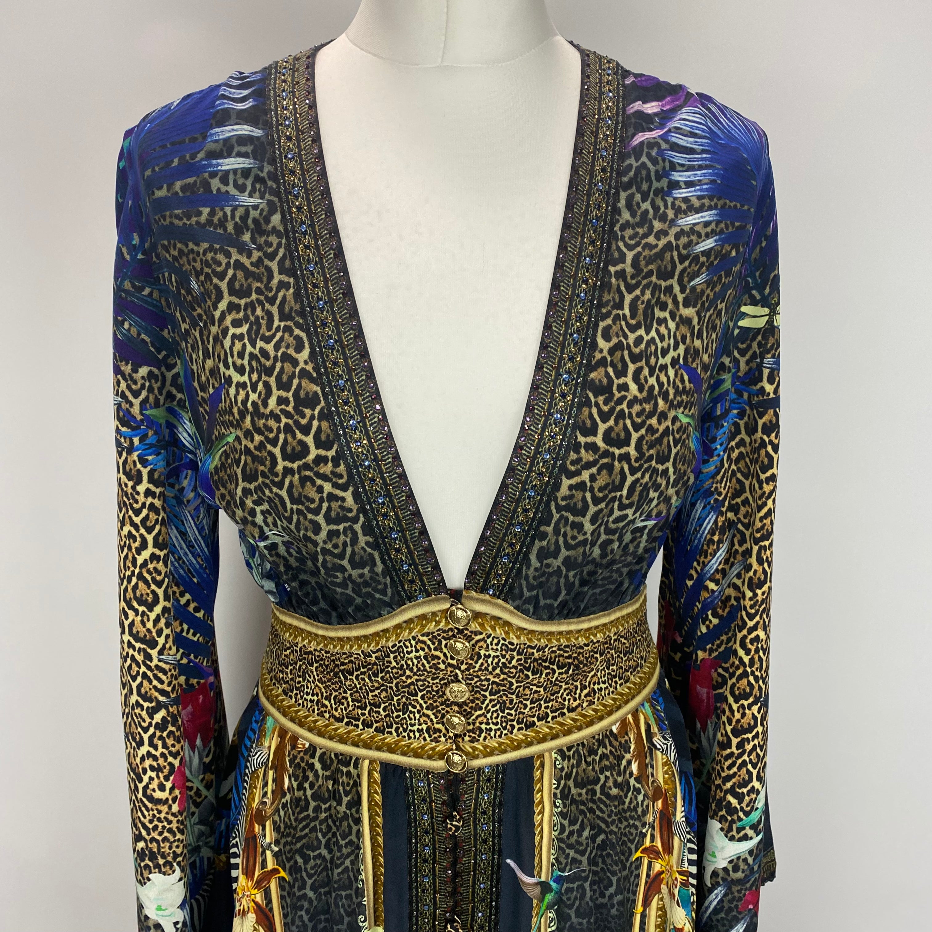 Camilla £878 Black Lily & Leopard Print Silk Maxi Dress XS