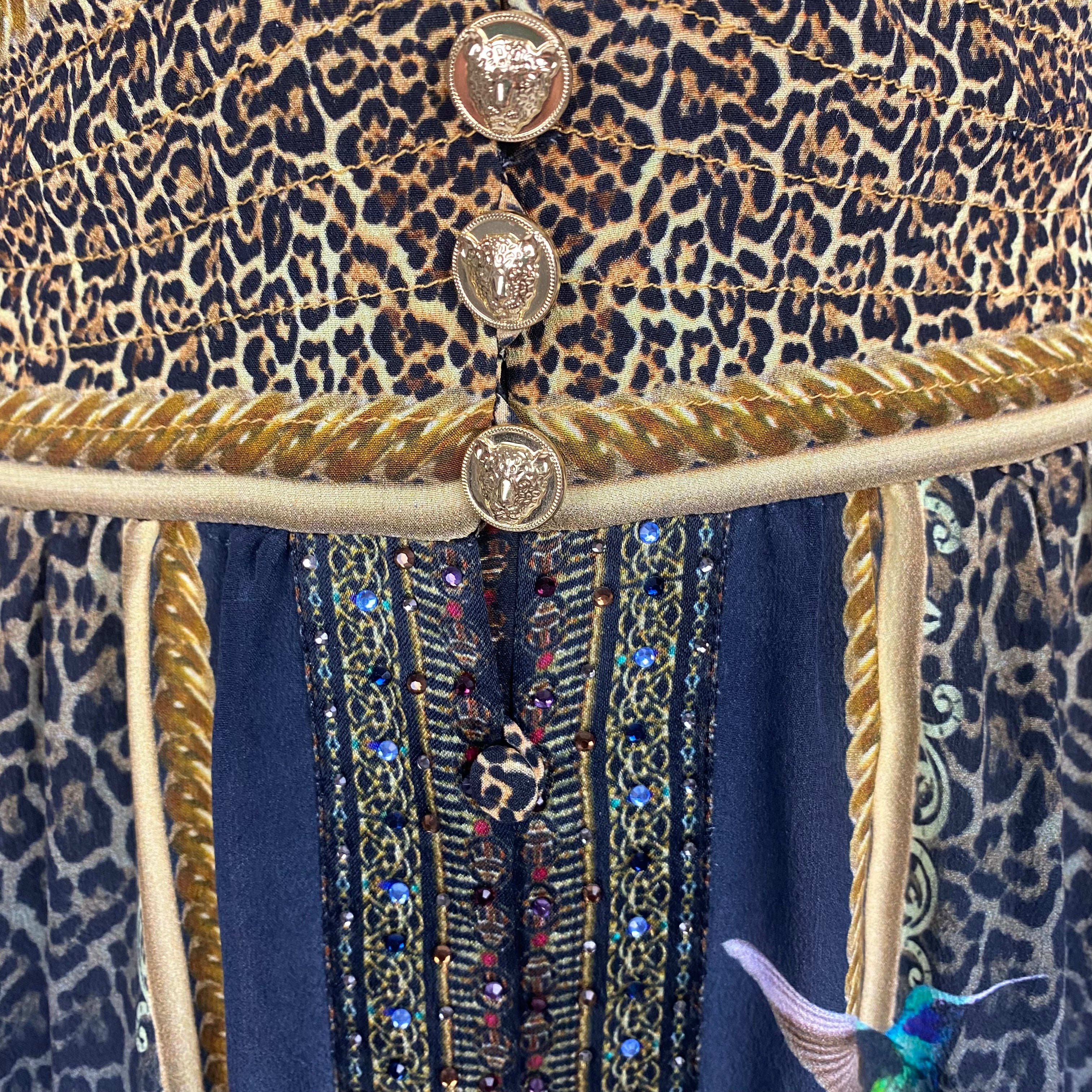 Camilla £878 Black Lily & Leopard Print Silk Maxi Dress XS